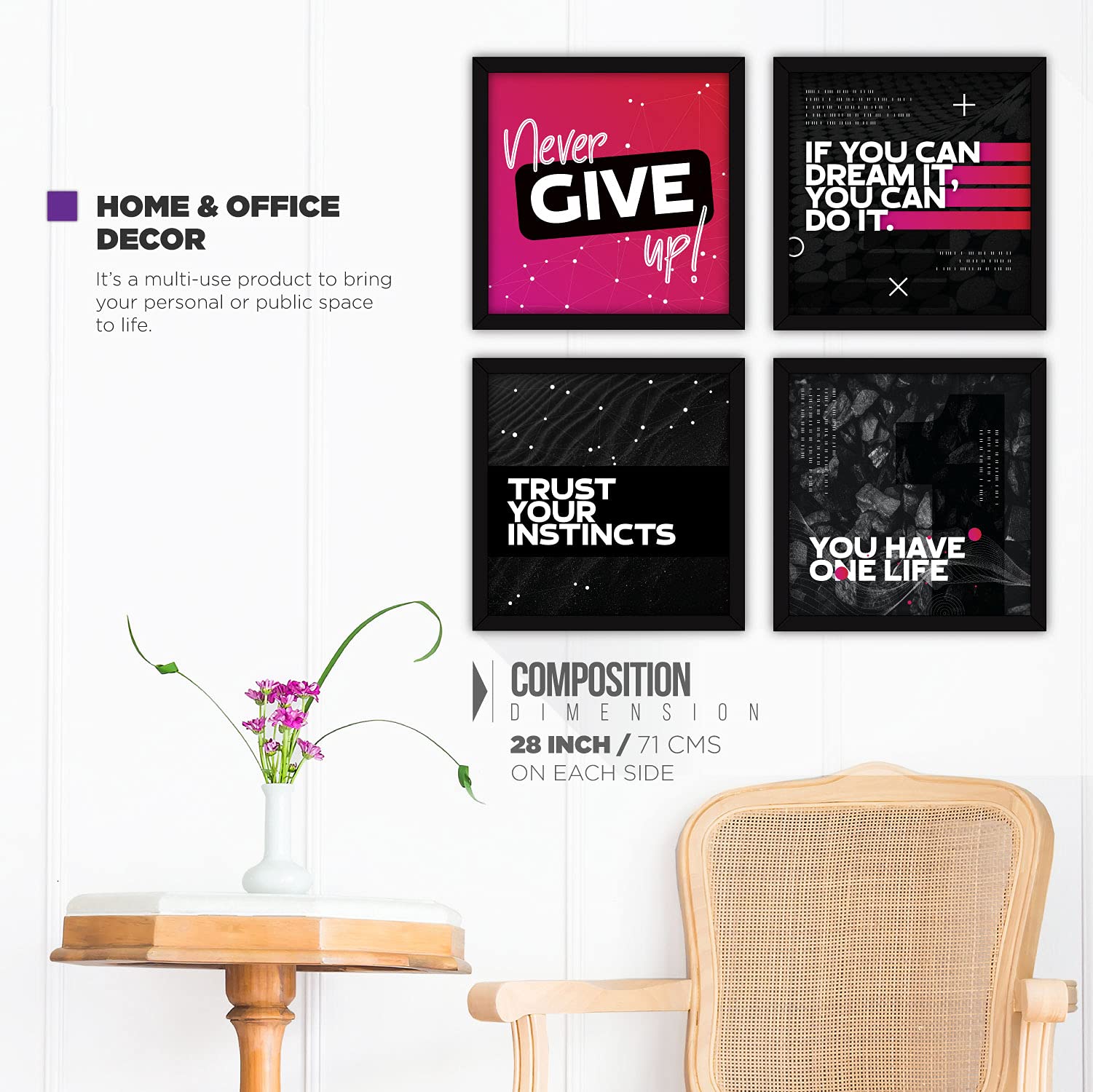 FATMUG Motivational Frames for Office and Living Room, Modern Wall Art With Glass,13x13 in -Set of 4 2
