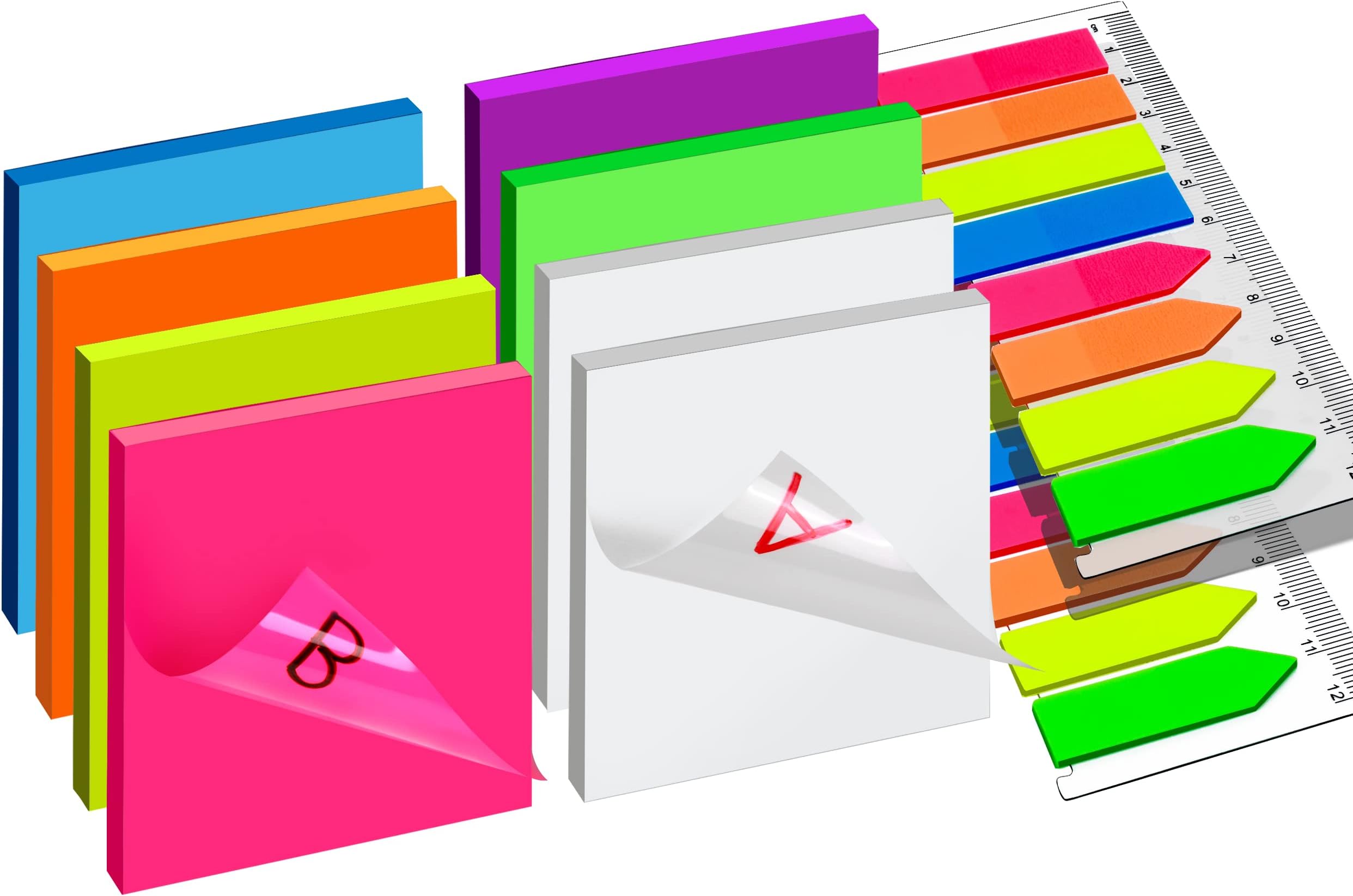 LEOBRO 720PCS Transparent Sticky Notes, Transparent Self-Stick Note Pads 75×75mm 2pads, 6 Color 6 Pads Translucent Sticky Notes, Sticky Notes Flags 320PCS, Clear Sticky Notes for Annotating, Writing
