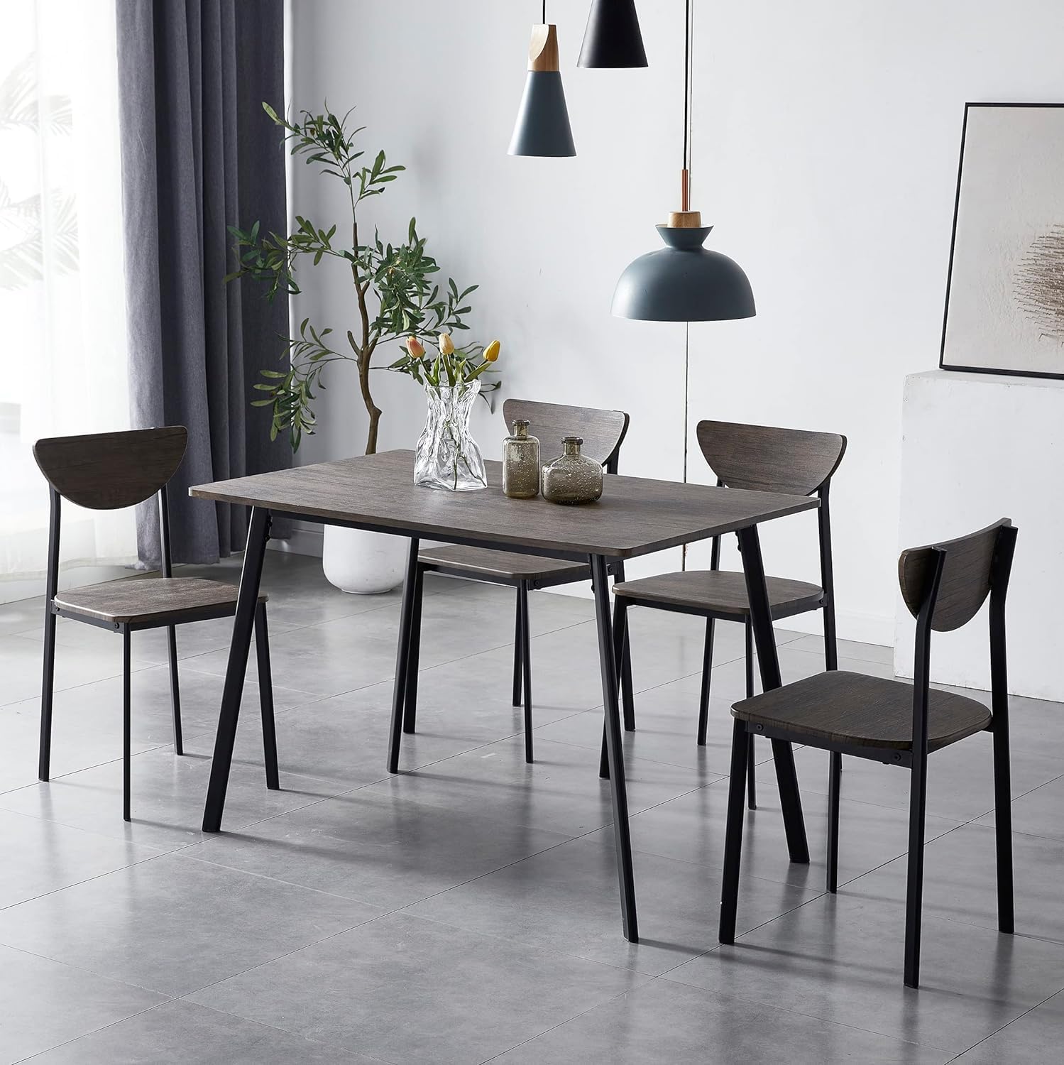 mcc direct Dining Table and Chairs Set Metal Wood Effect Table Dining Set 4 Chairs Blake - Grey