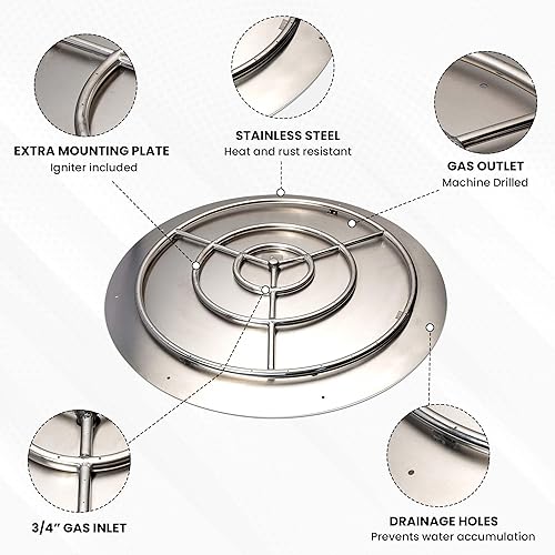 Miniatura 3 de Kit de sartén y anillo de acero inoxidable para fogata de propano líquido, sartén de 36 pulgadas, anillo de 30 pulgadas, 250,000 BTU máximo