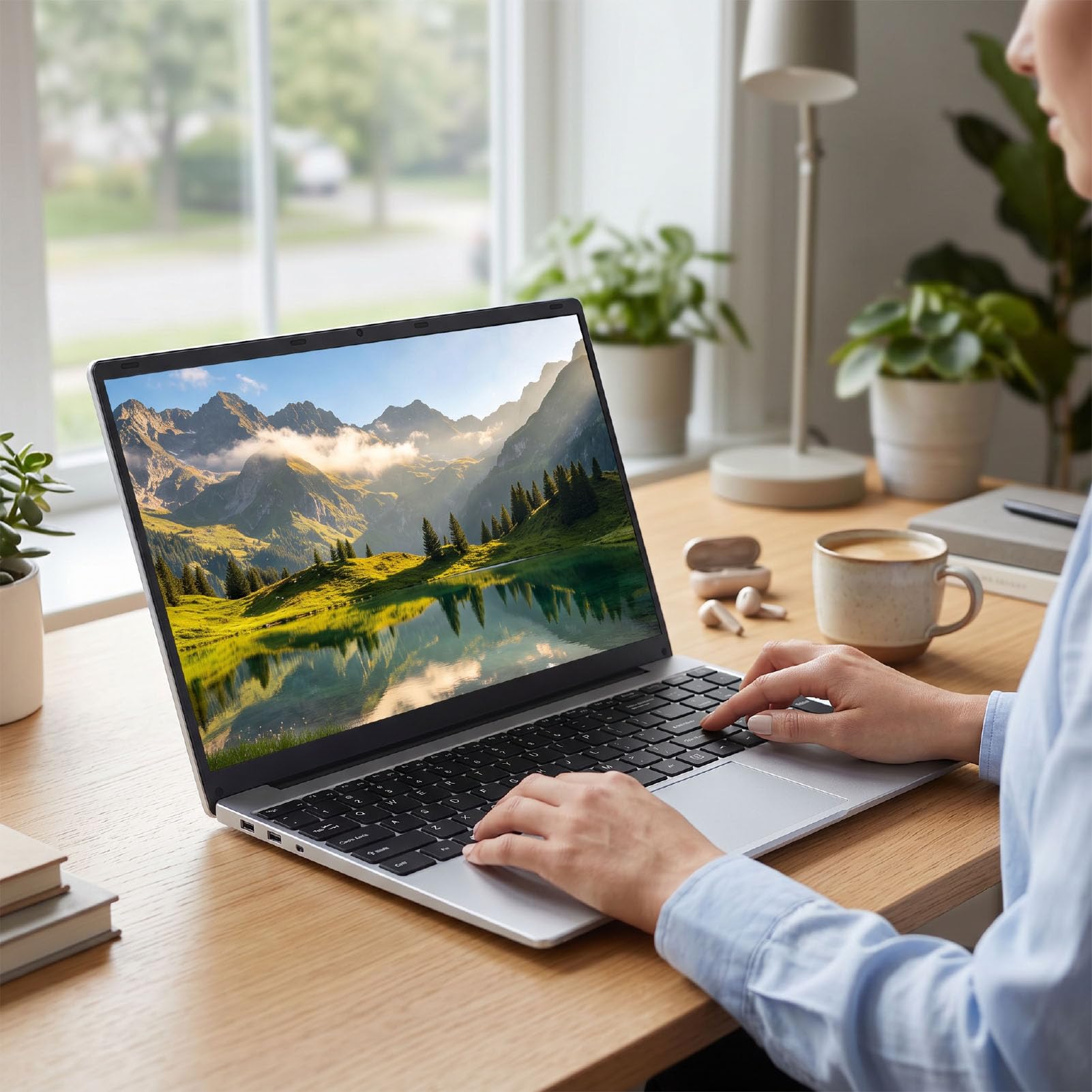 Laptop 15,6 Cala, Procesor Celeron N5100, 8 GB RAM, 128 GB SSD, System 11 Pro i Podświetlana Klawiatura, do Pracy i Rozrywki (wtyczka UE)