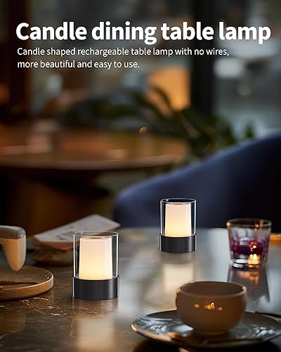 Miniatura 8 de NEWSEE Lámpara de mesa moderna con velas, LED portátil con 3 niveles de brillo, 3000 K, iluminación recargable con pilas, para sala de estar,