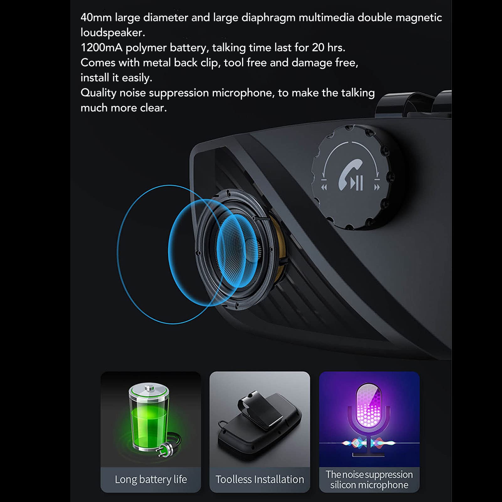 Vivavoce per Auto Bluetooth 5.0, Può Cambiare Rapidamente Chiamate Private, Connessione Automatica, con Clip Posteriore in Metallo, Kit Vivavoce per Riduzione Del Rumore Dell'auto per Camion, Autobus