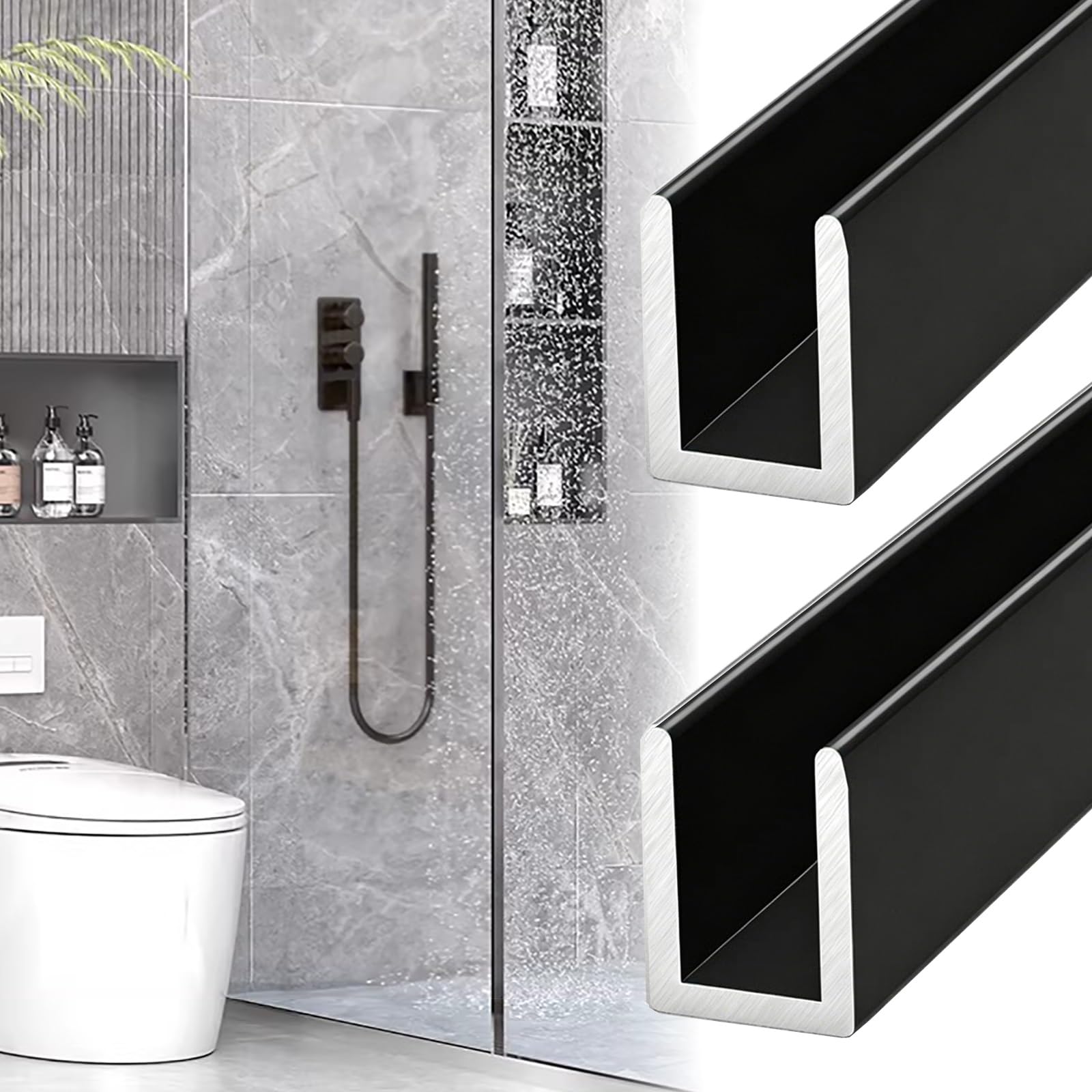 Perfil en U negro de aluminio para mamparas de ducha de 8mm paquete de 2 unidades de 1.8m