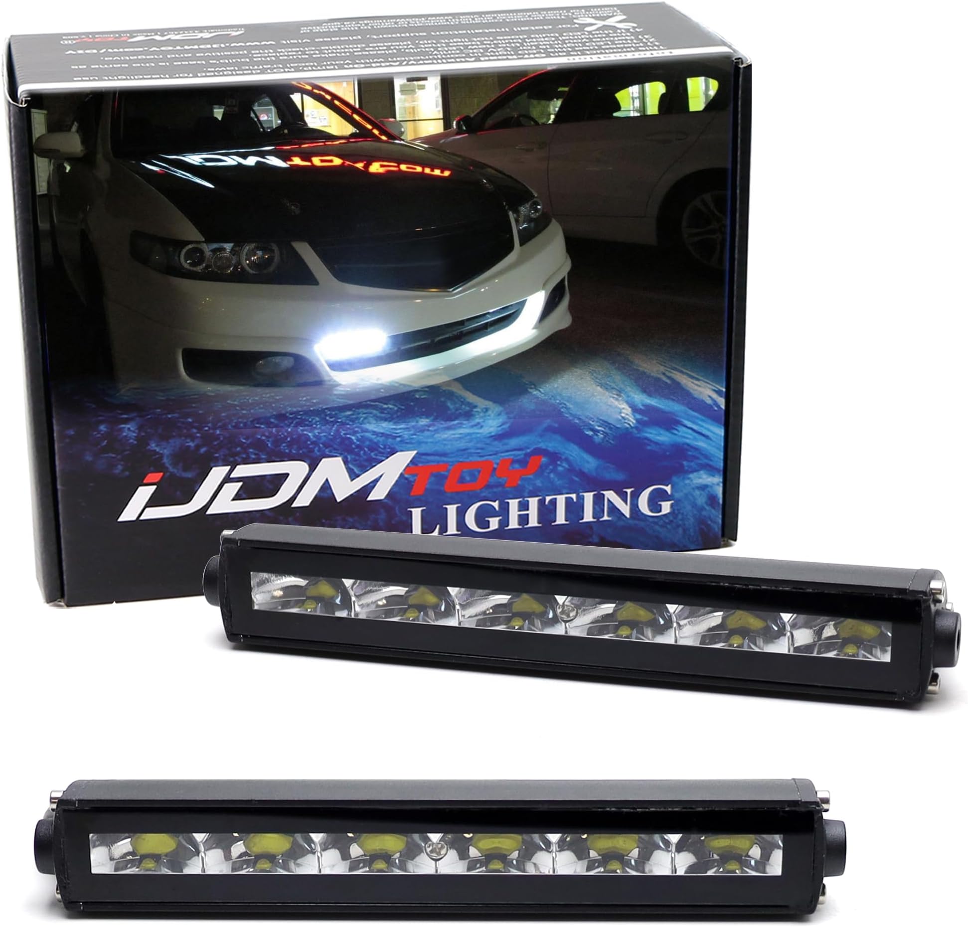iJDMTOY 7-Inch Universal Fit Clear Lens Xenon White High Power LED Daytime Running Light Bar (DRL) With Brackets, Wirings