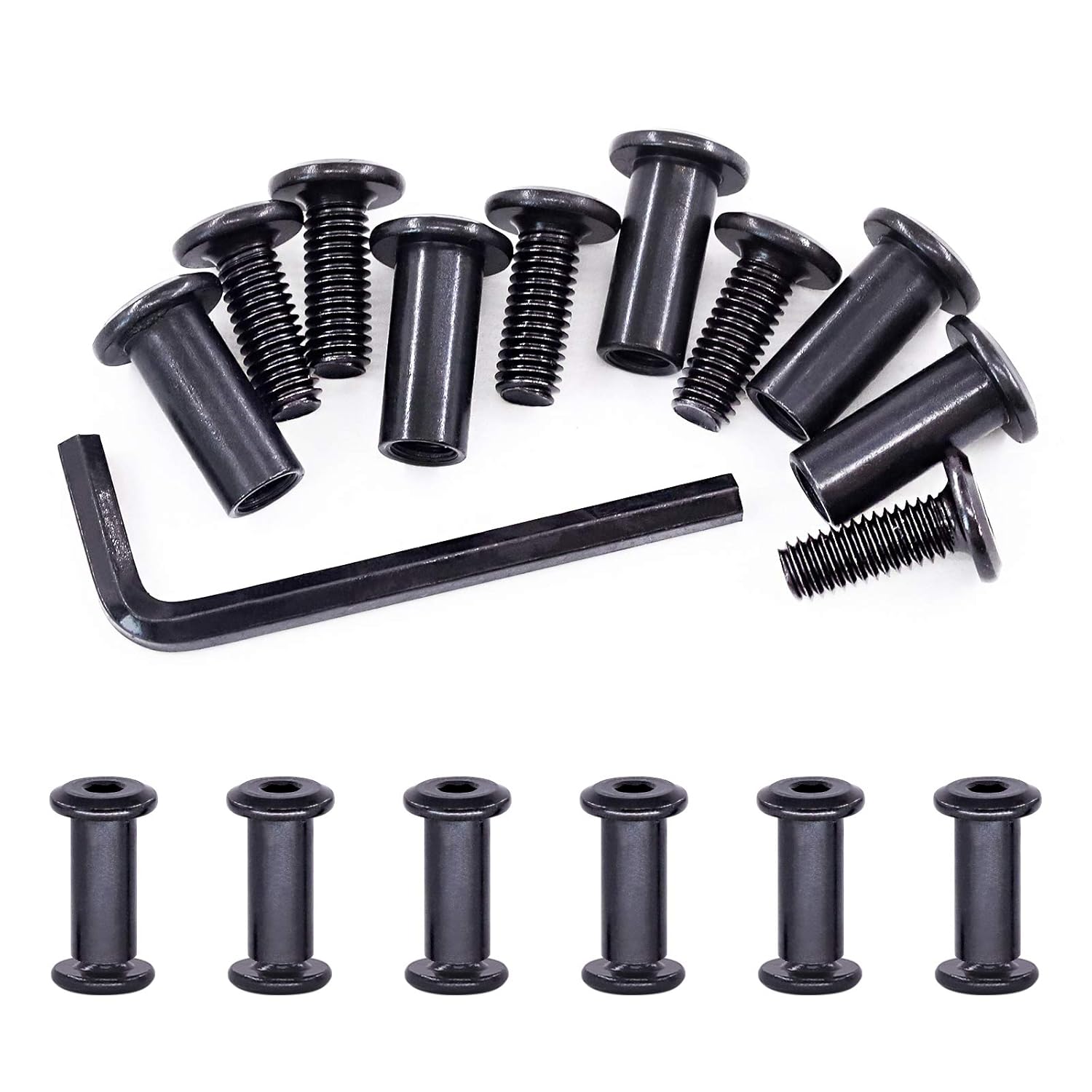 Swpeet 25Pcs M6x16mm Carbon Steel Black Hex Drive Socket Cap Bolts Barrel Nuts Assortment Kit