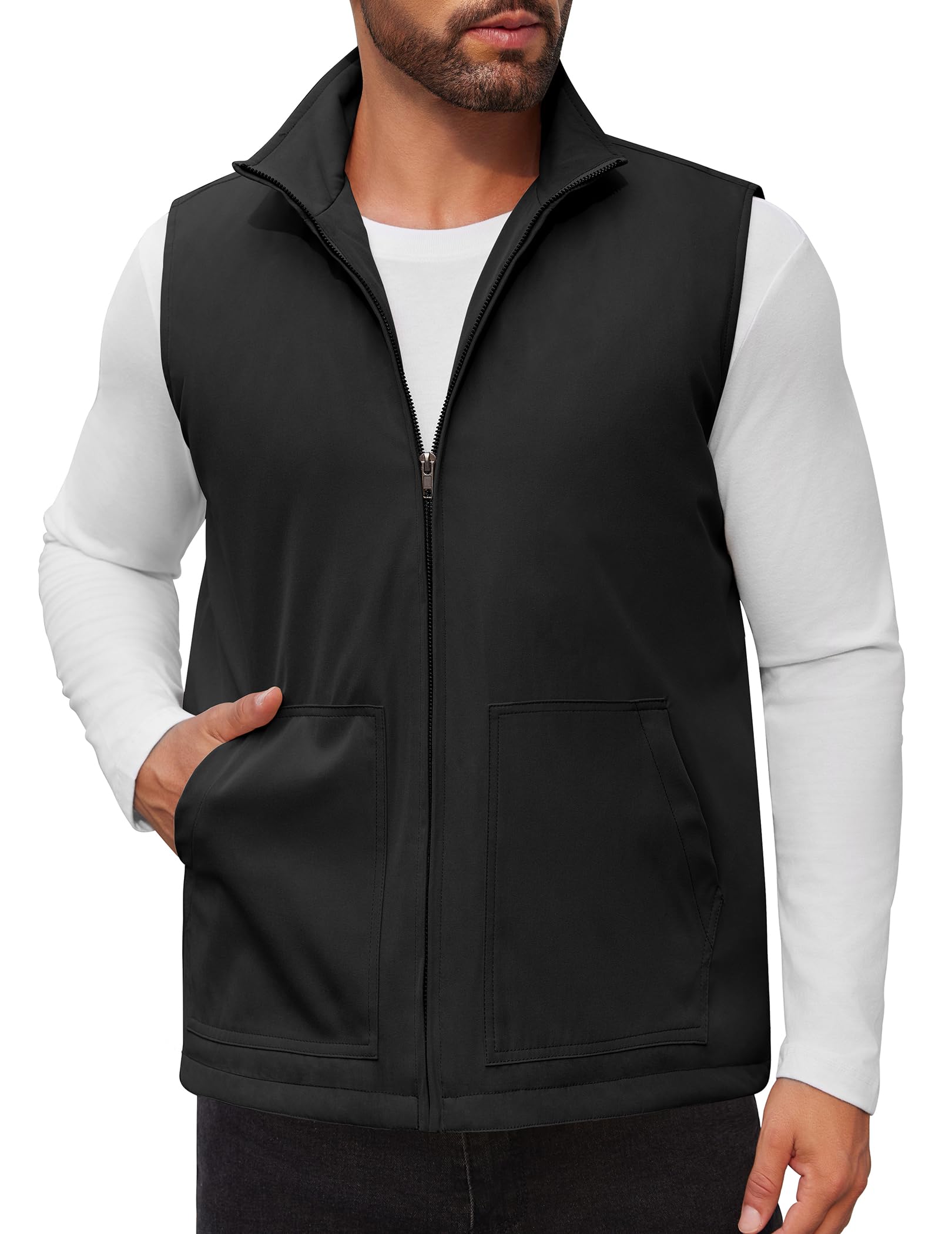 COOFANDYMen's Casual Outerwear Vest Lightweight Zip Up Sleeveless Jacket Outdoor Work Hiking Travel Golf Vest with Pockets