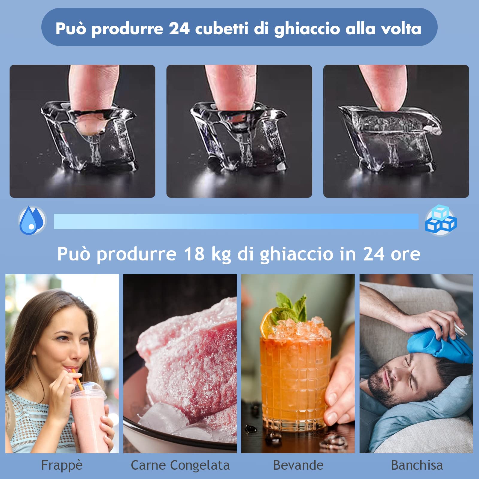 COSTWAY Macchina del Ghiaccio, Macchina del Ghiaccio Elettrica con Superficie Forata, con Cucchiaio Porzionatore, 18KG/24h, 3,2 L, Ideale per Casa e Ufficio