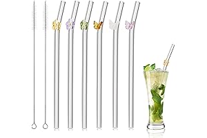 Snowfall Flower Glass Straws 6 Pack Reusable