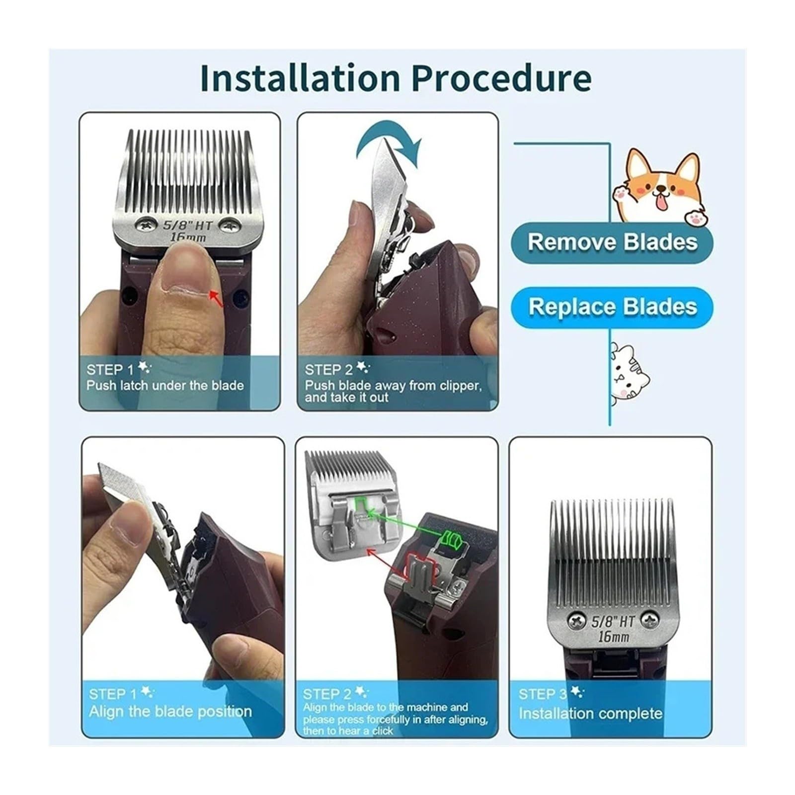 Lama Ramic for Animali Domestici Staccabile Da 5/8 "HT, Compatibile Con Andis, AG, AGC, AGP, AGRC, Compatibile Con Wahl, Clipper Serie KM, Dimensioni: 3/4" 16 Mm((9.5mm))