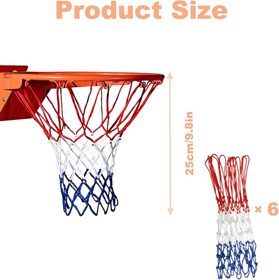 6 Pcs Mini Basketball Nets Replacement,Replacement Nets for 8 Loop Mini Basketball Hoops 8 Inch to 10.25 Inch Rims Indoor Outdoor Weatherproof Durable Nets for All Weather Use