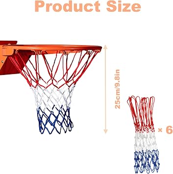 6 Pcs Mini Basketball Nets Replacement,Replacement Nets for 8 Loop Mini Basketball Hoops 8 Inch to 10.25 Inch Rims Indoor Outdoor Weatherproof Durable Nets for All Weather Use