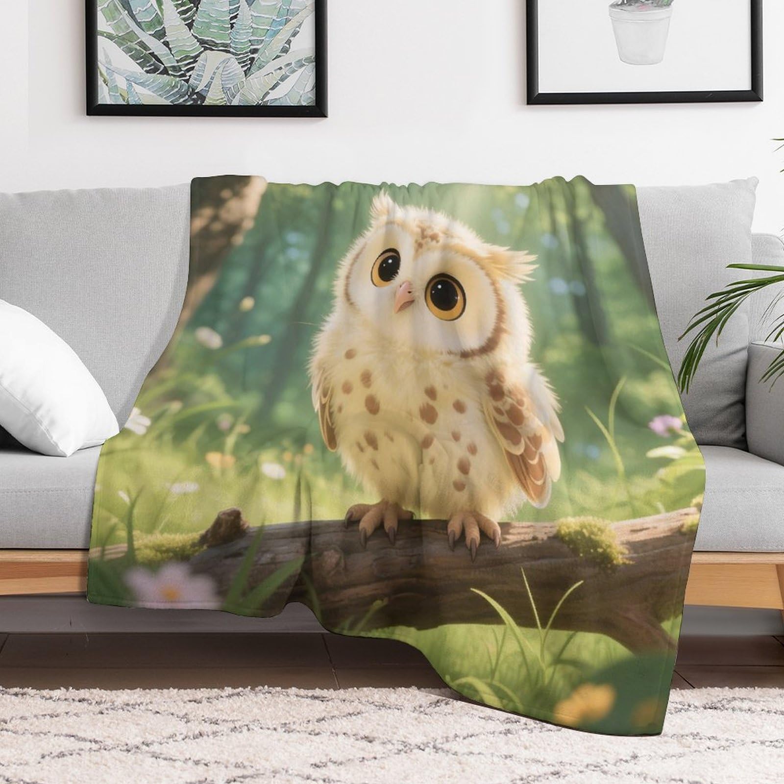 Custom Cute Owl Cub Blanket Lightweight Flannel Fleece Throw for Couch Sofa Bed Luxury Soft Cozy Plush Lap Bedtime Blanket for All Seasons Bedroom Home Decor Gifts 40x50