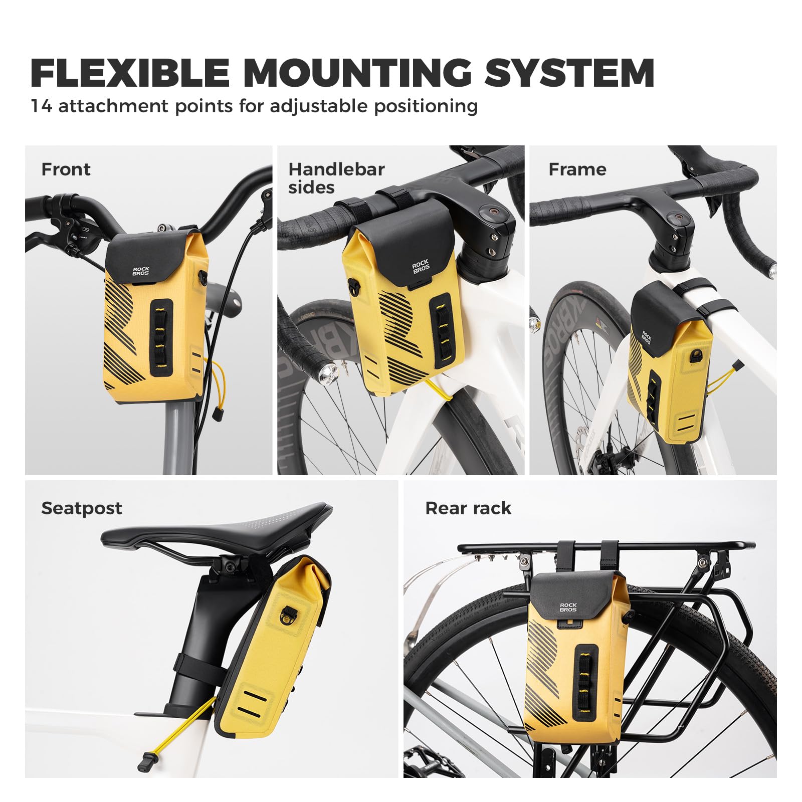 ROCKBROS Bolsa Impermeable para Manillar 1,3 L, Bolsa Cierre Magnético de Bicicleta Ligera para MTB Gravel Carretera Plegable Patinete