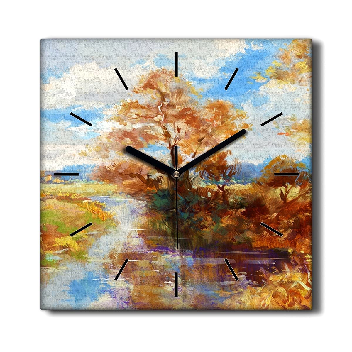 Horloge sur toile 30x30cm Coloray haute définition motif paysage ciel rivière et arbre