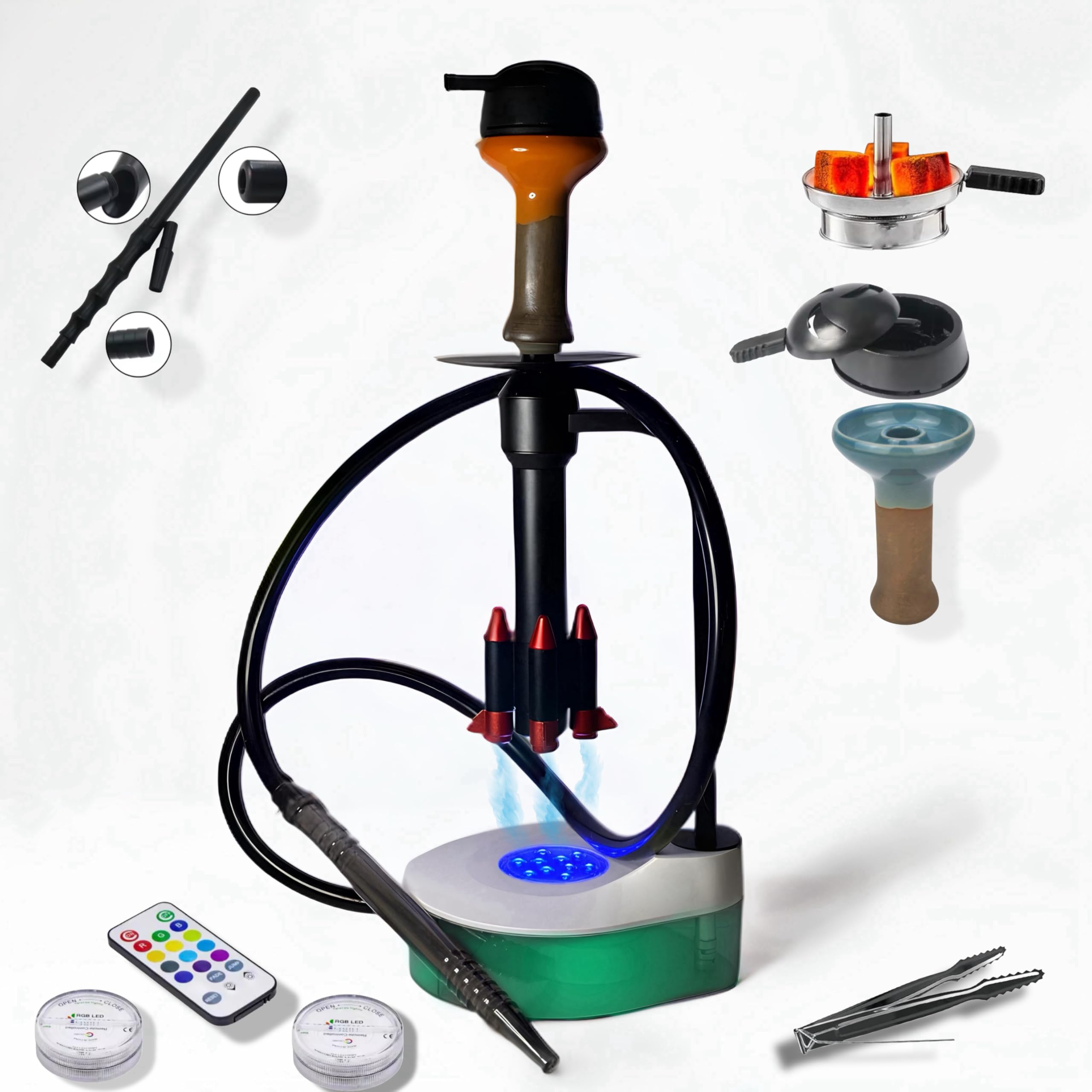 Hookah shisha cohete con kit completo : Cazoleta premium, gestor de calor, manguera 150cm