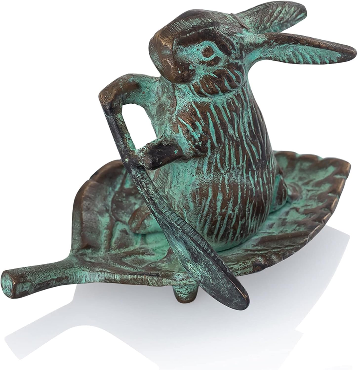 SPI Home 41044 Weathered Teal Grey Rowing Rabbit on Leaf 3 x 4 Aluminum and Iron Outdoor Garden Figurine Statue Sculpture