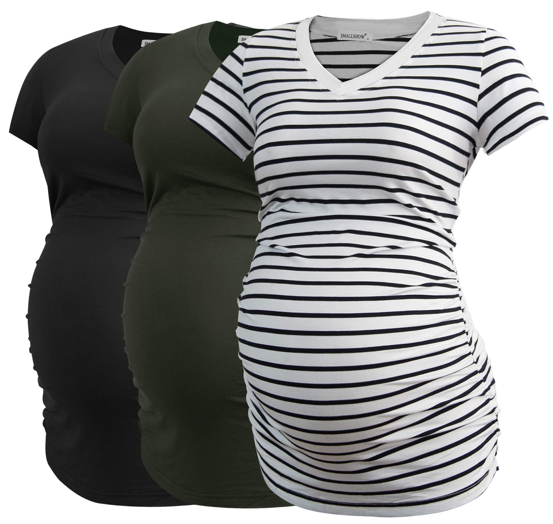 Smallshow Maternity Clothing Tops Side Ruched Pregnancy Clothes for Women 3-Pack — view 42
