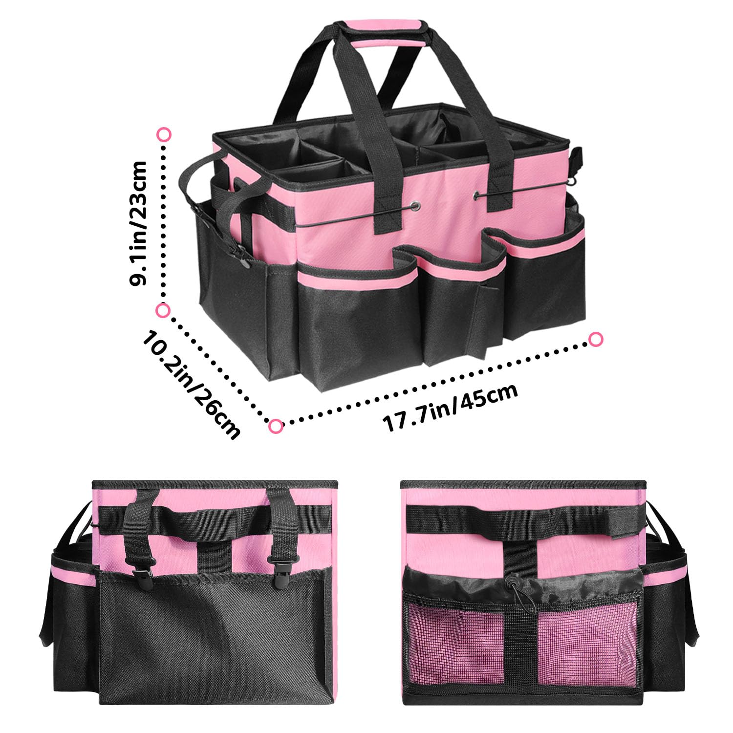 Boczif Borsa portaoggetti indossabile per la pulizia, organizer con manico, spallacci e divisorio staccabile, organizer per strumenti di pulizia, borsa tote per pulizie e governanti (rosa)
