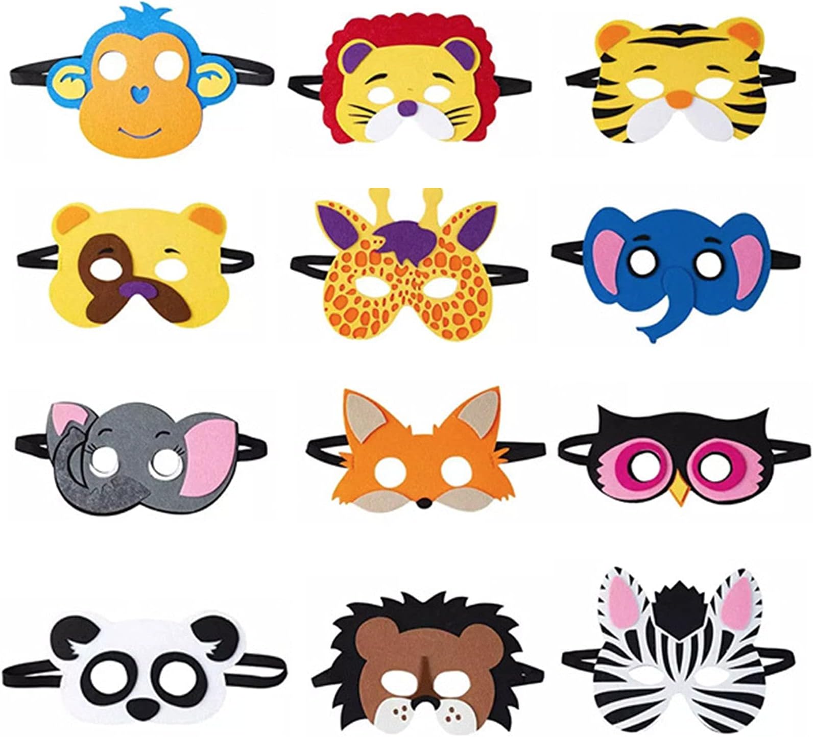 Forest Friends Cartoon Jungle Woodland Zoo Animal Theme Mask for Kids - 12 Pieces