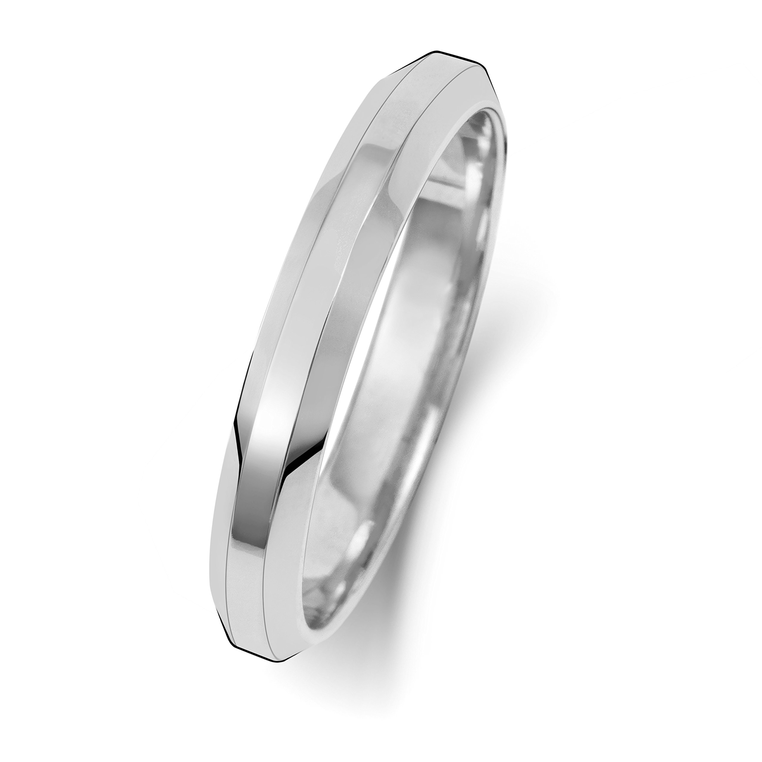 Bague de mariage 3mm or blanc 375 Ruben alliance homme femme biseautée