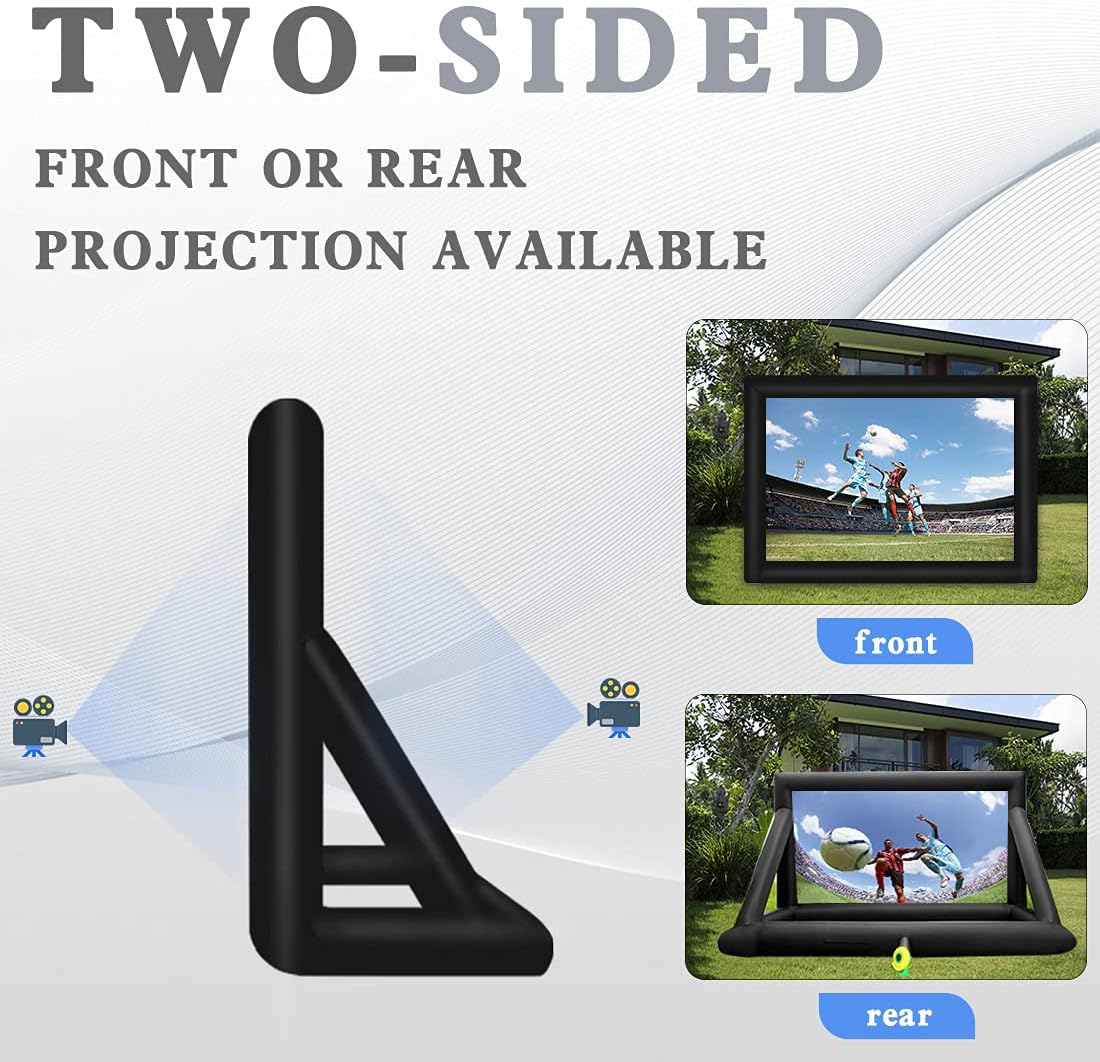 Super Deal Product Inflatable Movie Screen - Outdoor Projector Screen with Blower Strings Stakes & Storage Bag for Backyard Outdoor Movies Parties Pool Lawn Event, Front and Rear View Supported (33ft with Blower)