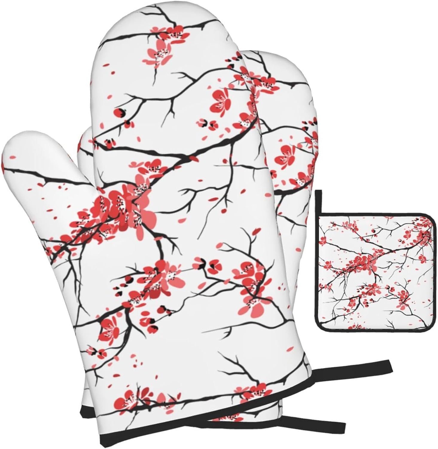 Delicate Cherry Blossoms Print Heat Resistant Microwave Gloves, Used for Baking, Cooking, and Fashion Kitchen Essentials