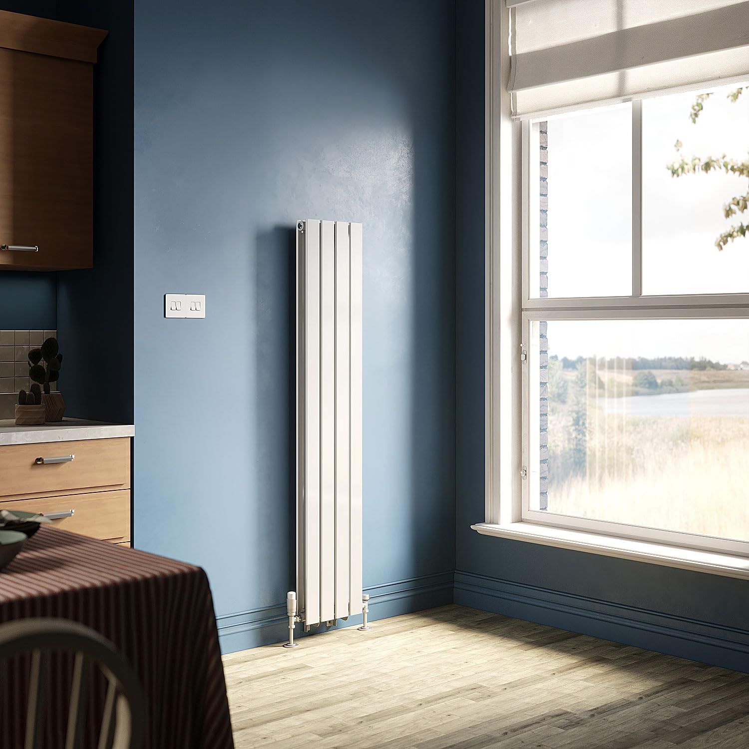 ZANOFIRA 1600 x 304 mm White Vertical Column Radiator Double Flat Panel Designer Tall Upright Radiators RAD