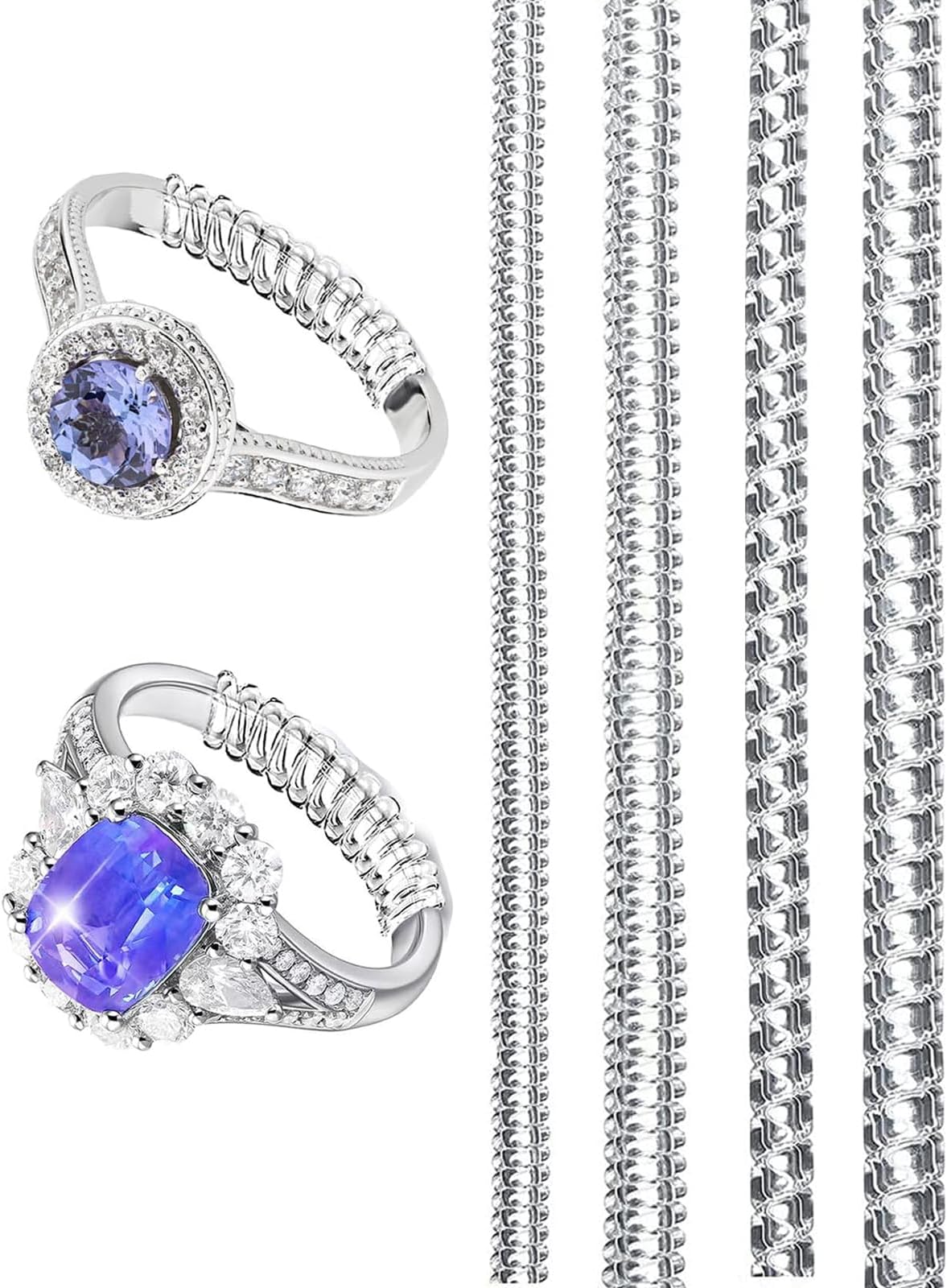 Ring Size Adjuster for Loose Rings - 4 Sizes Clear Ring Sizer Resizer Fit Spiral Silicone Tightener Set(4 Pcs), Fabric