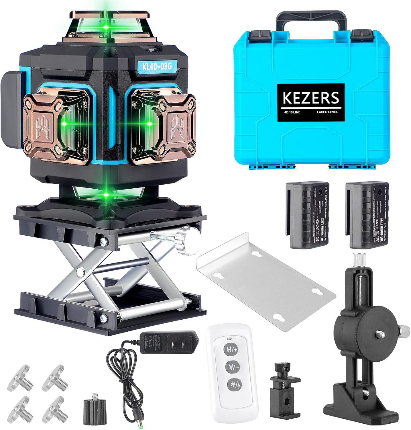 KEZERS Laser Level 360 Self Leveling-4D Laser Level Line Tool wih Screen Remote and Laser Level Pole with Tripod for Construction and Picture Hanging