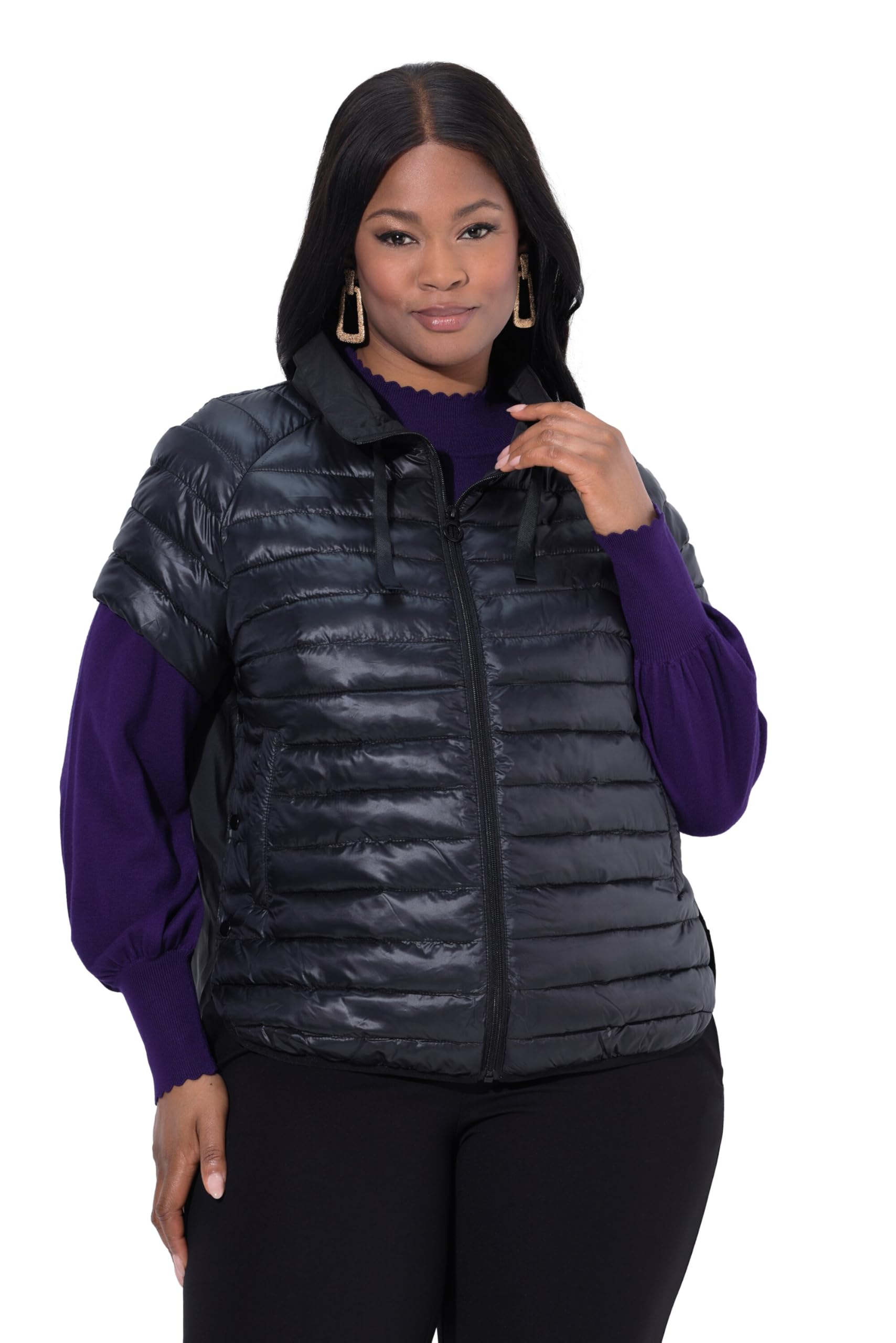 Ulla Popken Damen große Größen Übergrößen Plus Size Steppweste, Stehkragen, seitliche Druckknöpfe, Cup-Ärmel 817370