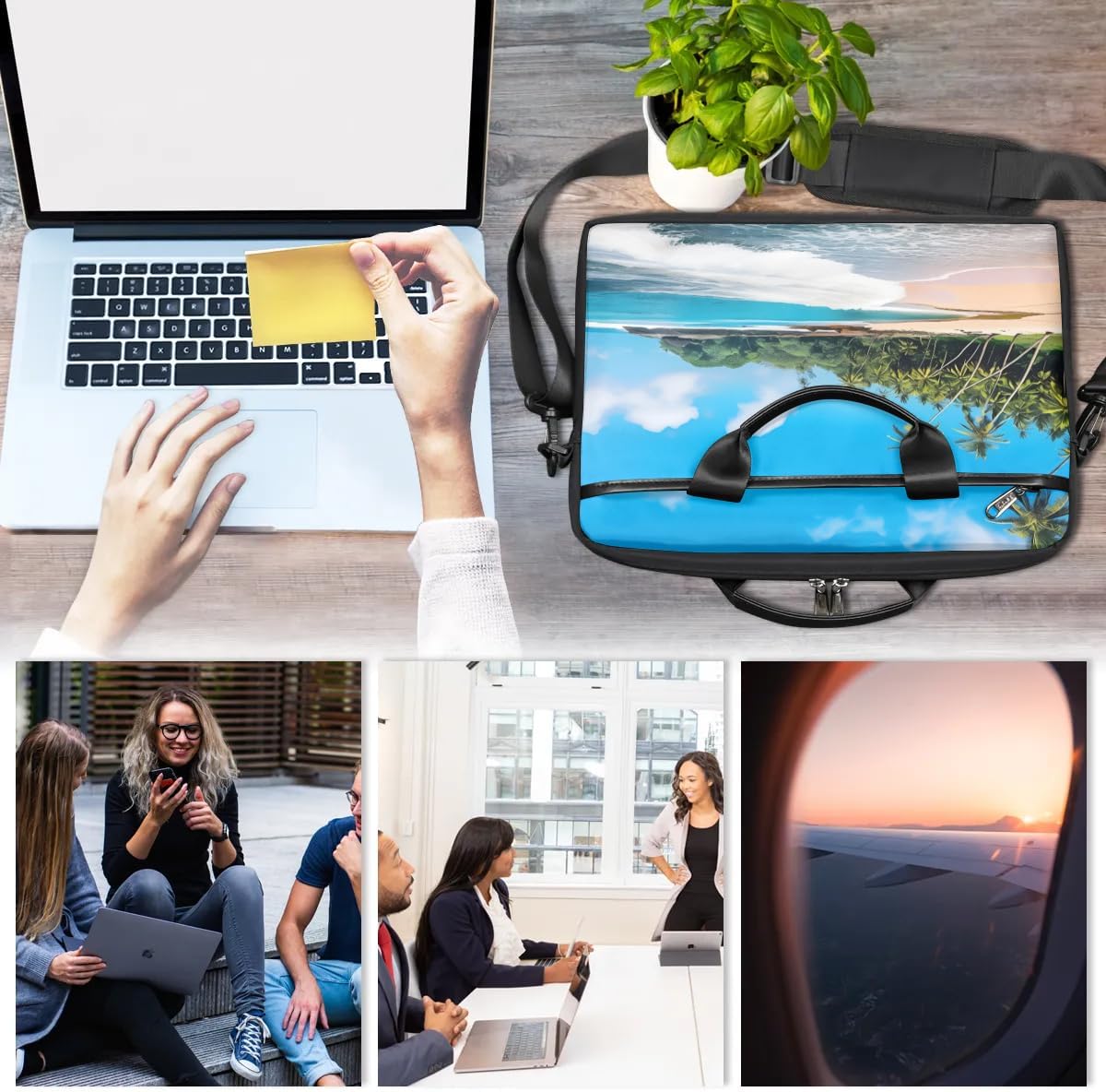 Tropical Beach Laptop Sleeve Case 13-14 inch Laptop Bag Handbag Waterproof Messenger Shoulder Bag Computer Carrying Bag