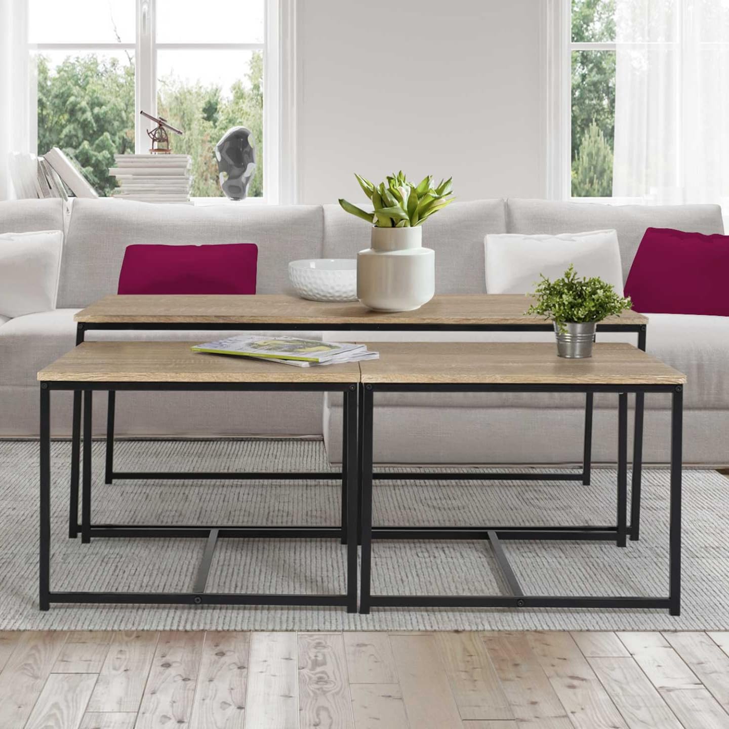 IDMarket - Lot de 3 Tables Basses gigognes Detroit 113 cm Design Industriel
