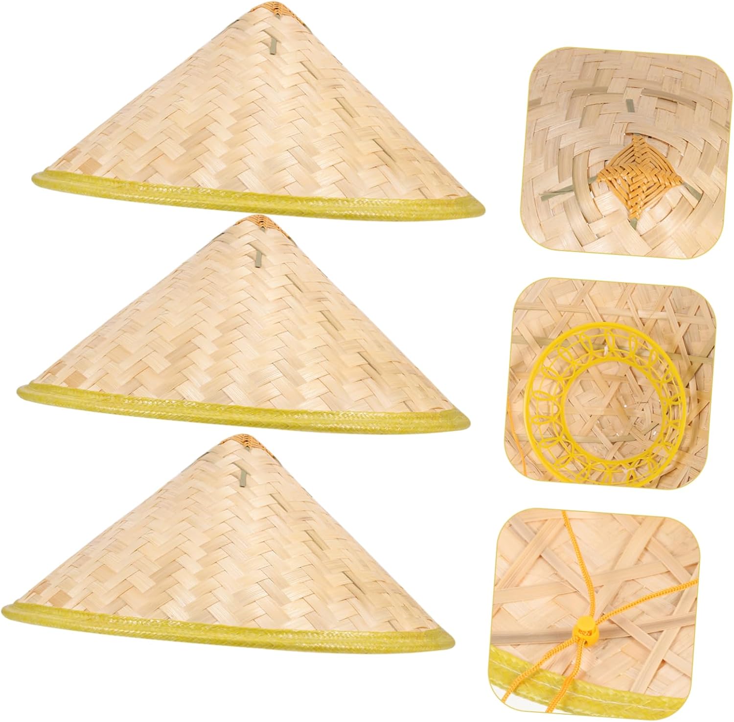 Beaupretty 3pcs Traditional Hats Chinese Rain Hat Oriental Party Prop Performance Waterproof Braided Design for Stage Decoration and Outdoor Use Light Yellow