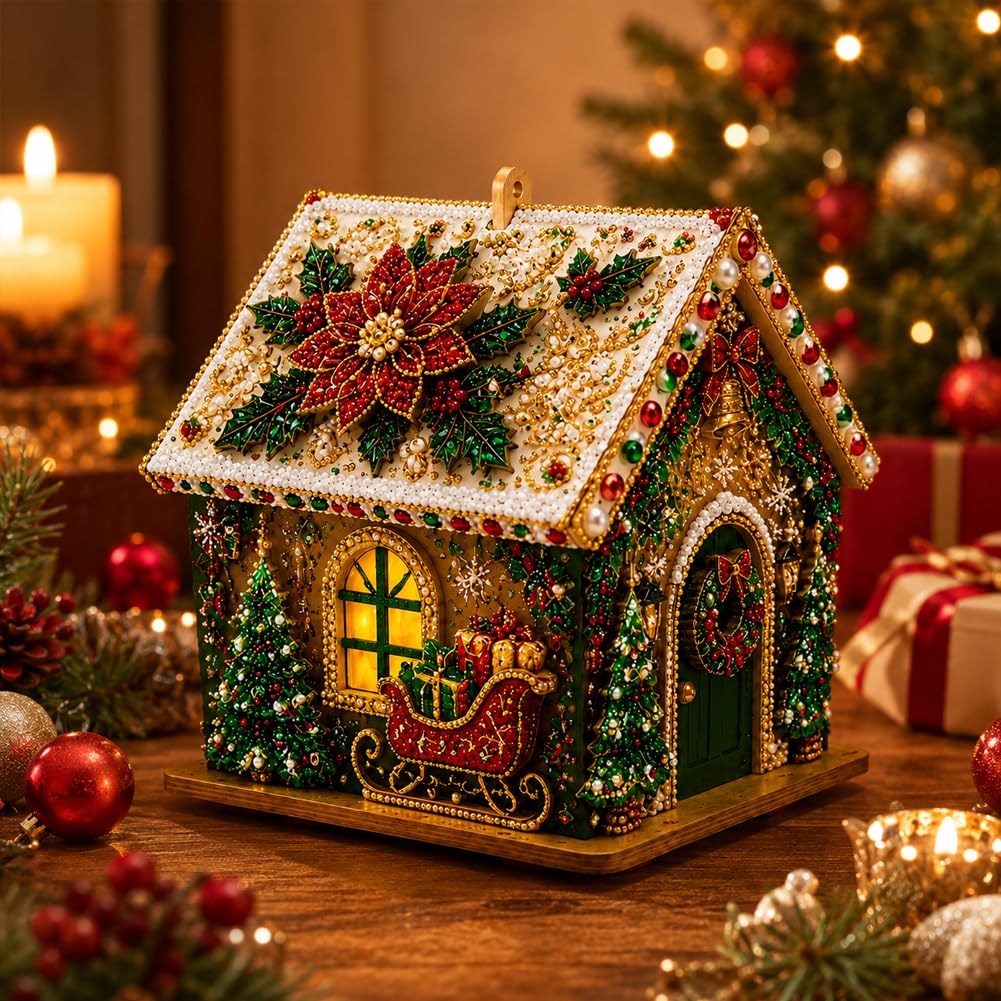 Light-Up 5D Diamond Craft DIY Wooden Christmas House Craft Kit
