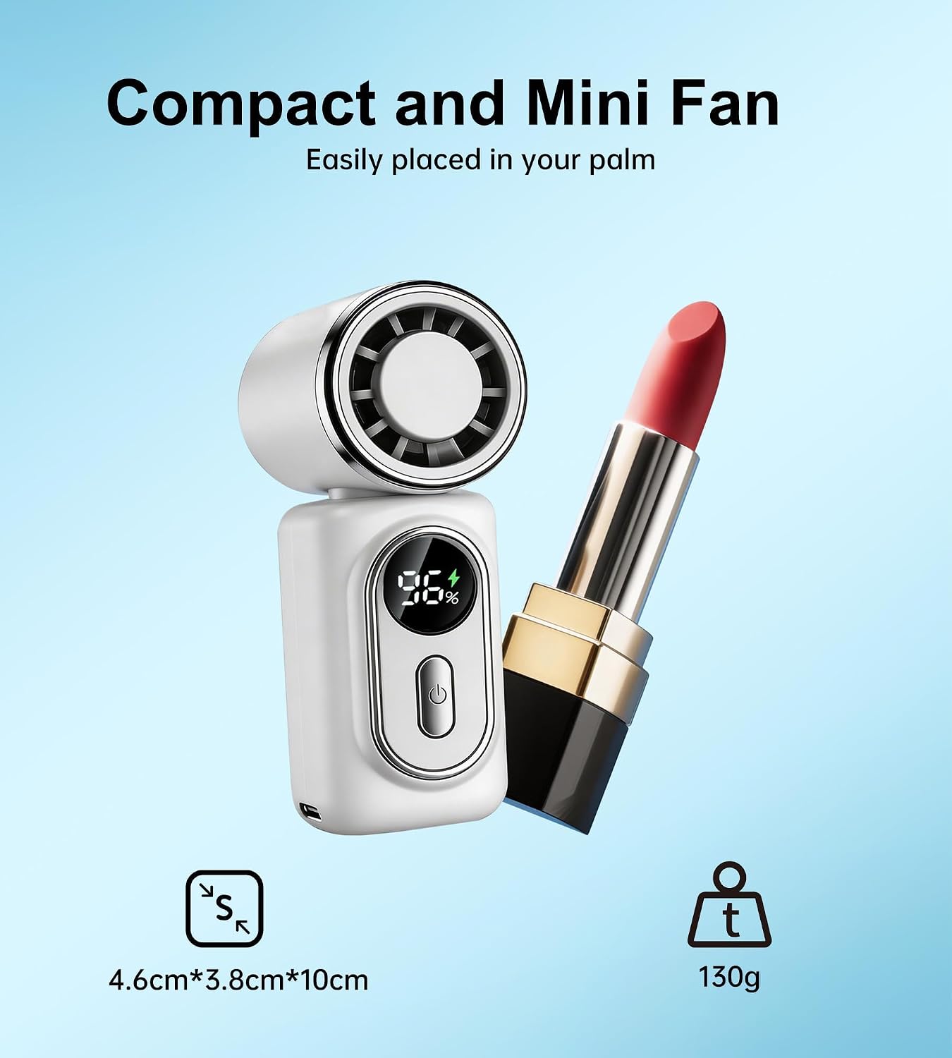 Portable rechargeable handheld small fan， With built-in fixed clamp | 6-speed adjustable high-speed personal fan, LED display screen, suitable for use in makeup, travel, indoor and outdoor