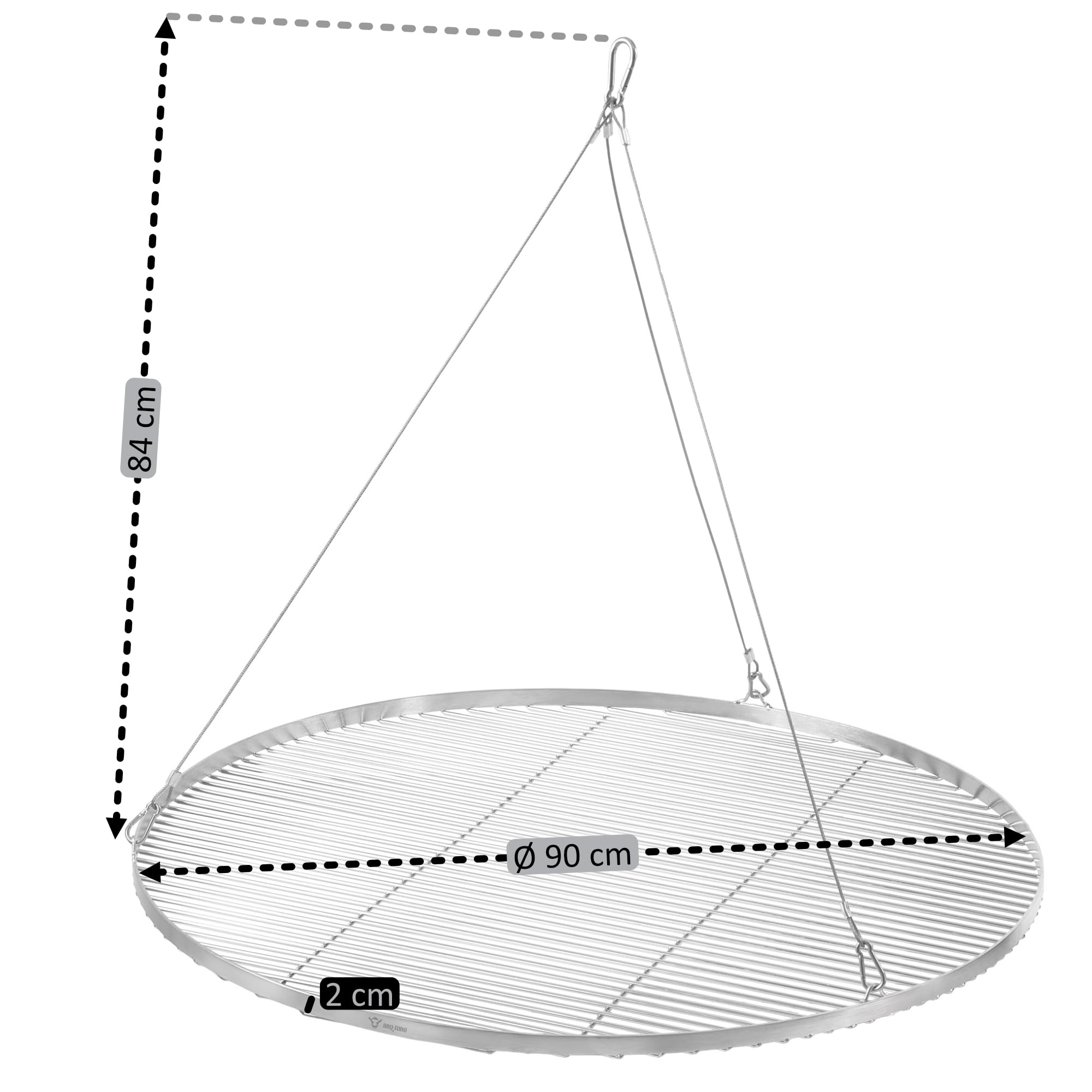BBQ-Toro Okrągły ruszt do grillowania ze stali nierdzewnej, Ø 90 cm, ruszt do grillowania na świeżym powietrzu, ruszt do grilla obrotowego, ruszt wiszący do grilla trójnożnego, ruszt do grillowania na