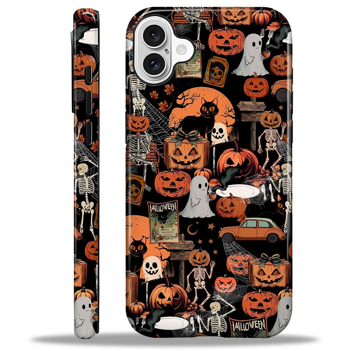 for iPhone 16 Plus Case for Women Girl Men Boy, Compatible with MagSafe, Shockproof Soft Silicone & Hard PC Shell Protective Case for iPhone 16 Plus - Halloween Pumpkin Ghost Collage Halloween Pumpkin Ghost Collage IPhone 16 Plus