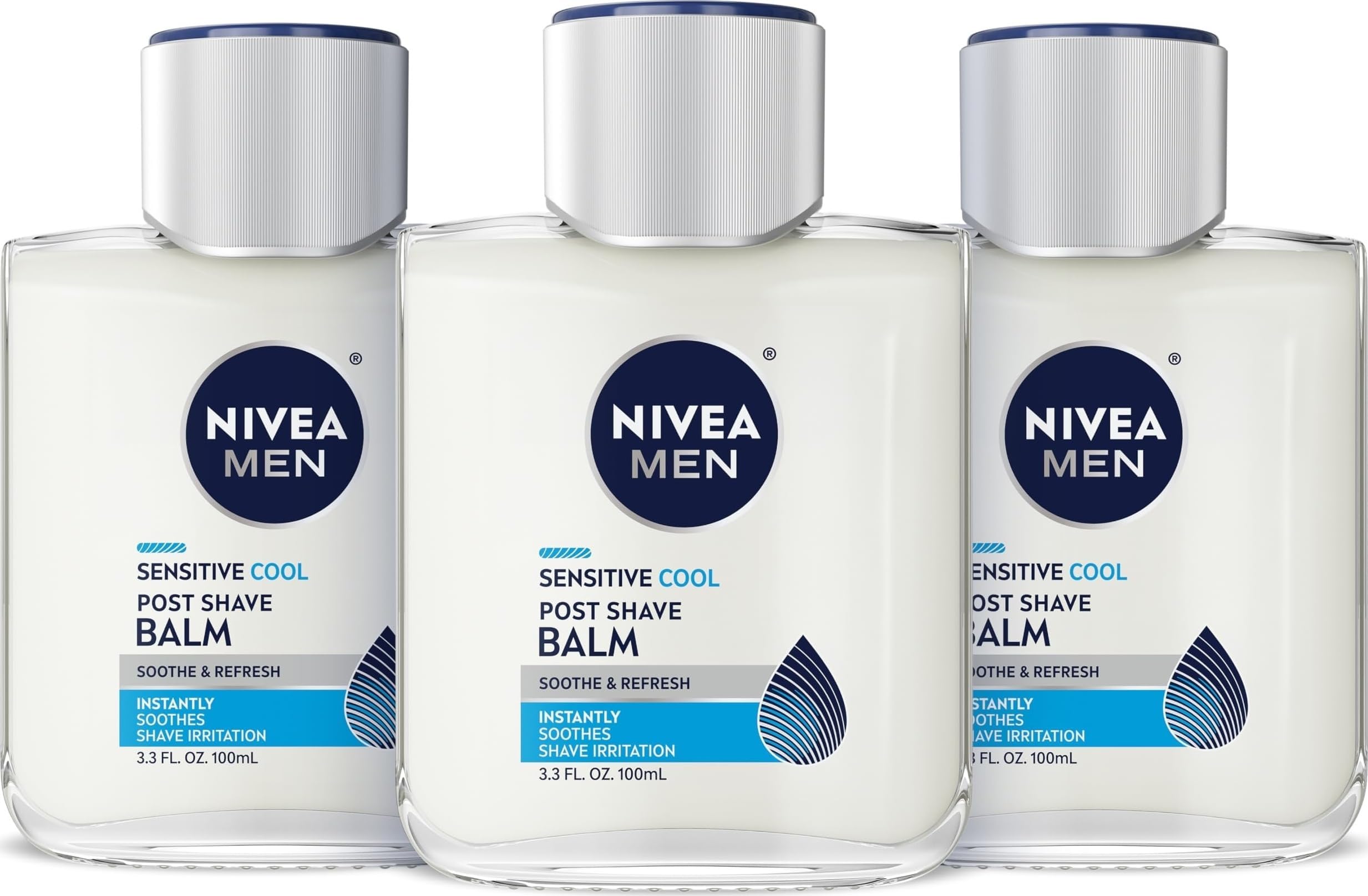 Sensitive Cool Post Shave Balm for Men, Multipack, 3 x 3.3 FL OZ | Soothe and Refresh, Alcohol Free After Shave Balm with Chamomile and Seaweed Extracts, Fast Absorbing, Non-Greasy