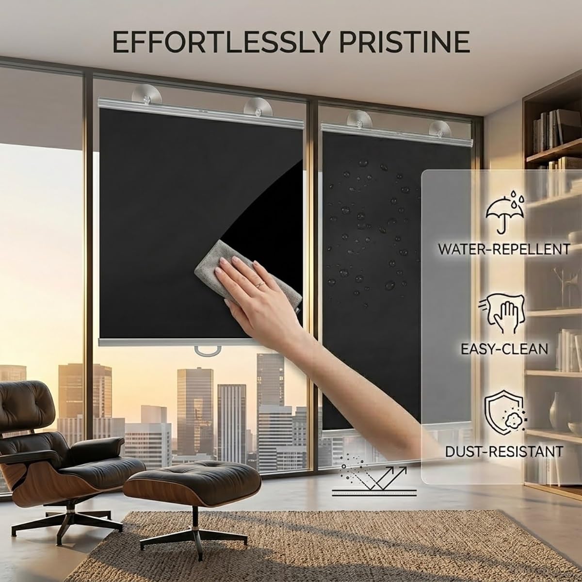 Estor Enrollable Opaco Sin Taladrar, Persiana Enrollable con Ventosa, Cortinas Blackout Protección UV, Estores Temporales Portátiles, para Ventanas Cocina Oficina y Coche(75 A x 80 H cm)