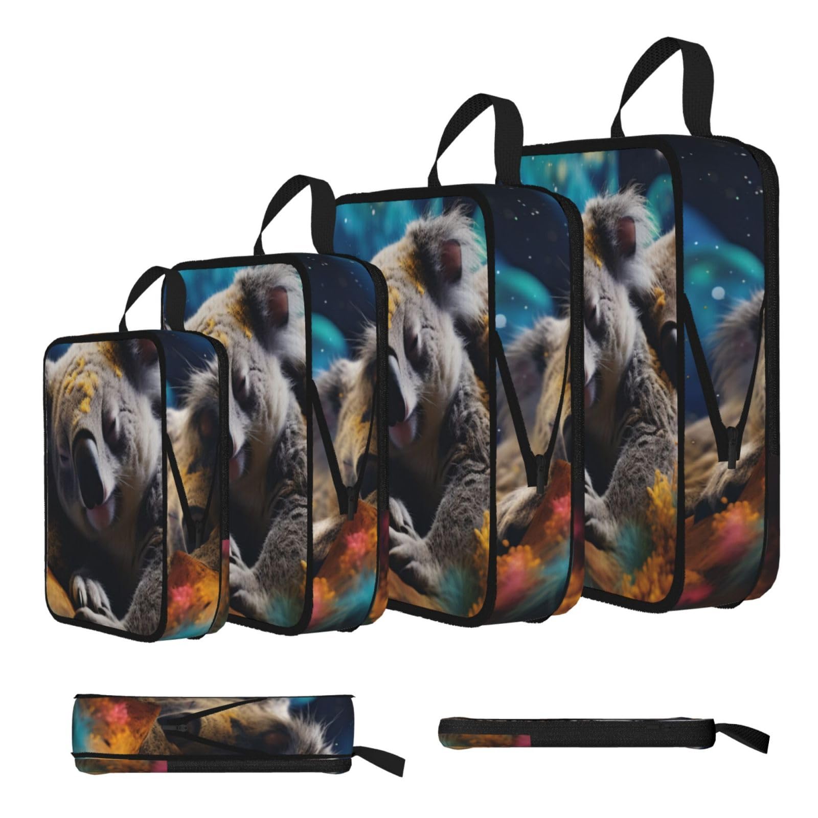 Sxzvvbn Black Sleeping Koala Mother And Child Compression Packing Cubes 4 Piece Set