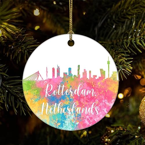 Two-Side Printed Netherlands-Rotterdam Ceramic Christmas Ornament Novelty for Family Friends Kids Colorful City Painting Christmas Keepsake Pendants Two-Side Printed Netherlands-Rotterdam Ceramic Christmas Ornament Novelty for Family Friends Kids Colorful City Painting Christmas Keepsake Pendants