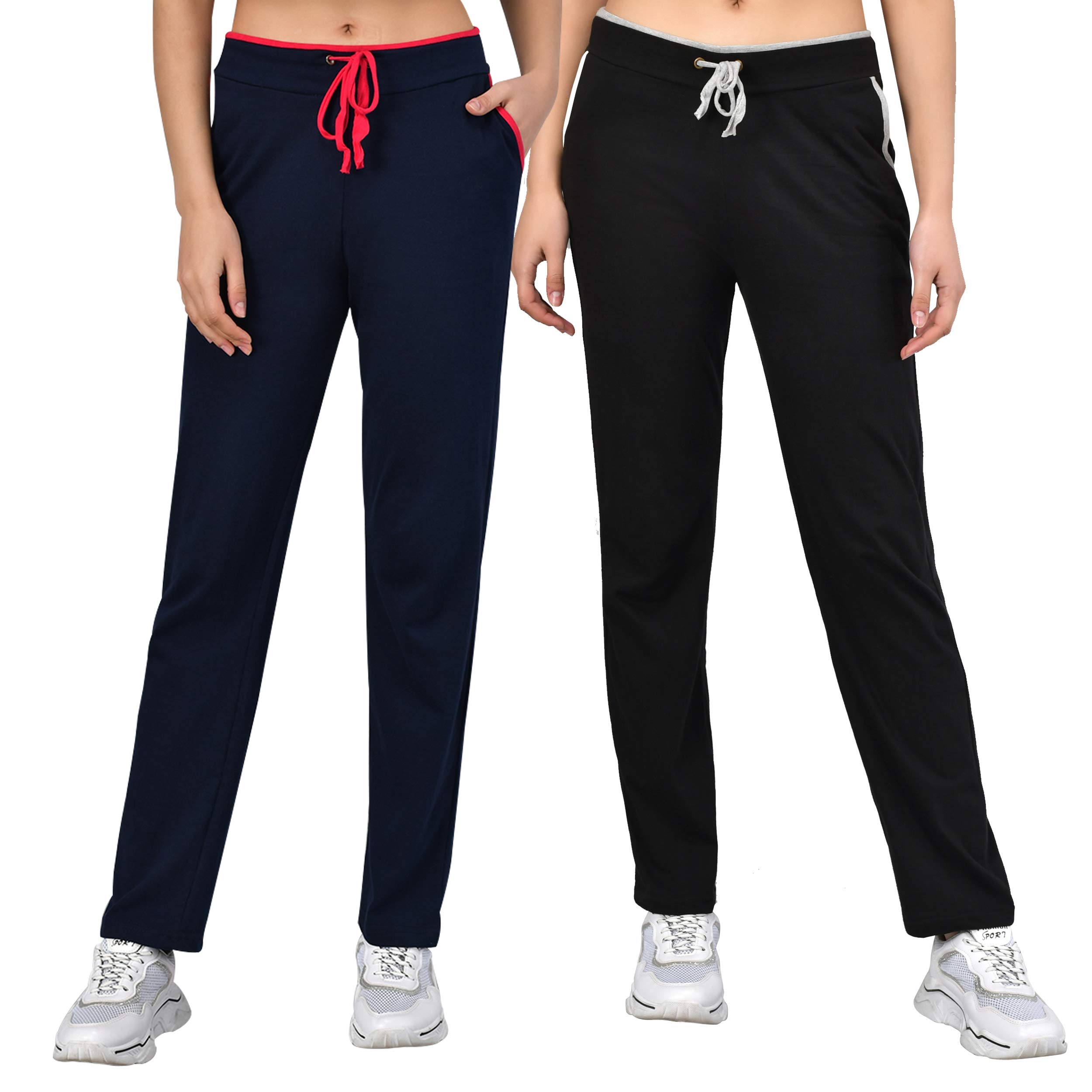 myo Plain Cotton Stylish Track Pants for Women for Daily use |Track Pants for Women Combo Pack of 2 Size 32 Black::Navy-picture-46