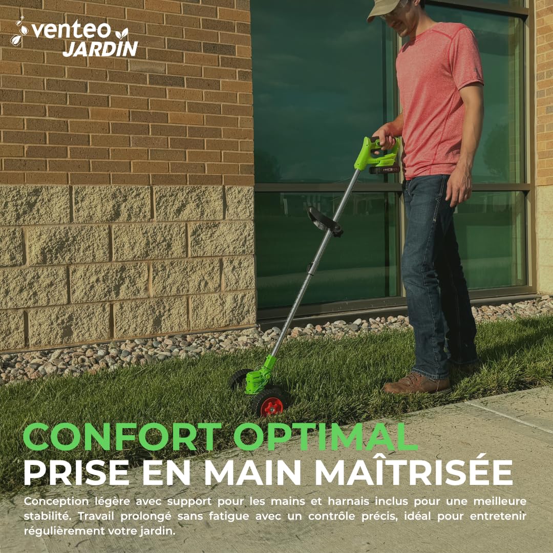 VENTEO - ROTORAZER 8en1 Tondeuse, Taille-Bordures, Coupe-Bordures sans Fil | Coupe Bordure Batterie Multifonction 3 Angles 3 Hauteurs Lames Interchangeables | Entretien Bordure Jardin Gazon
