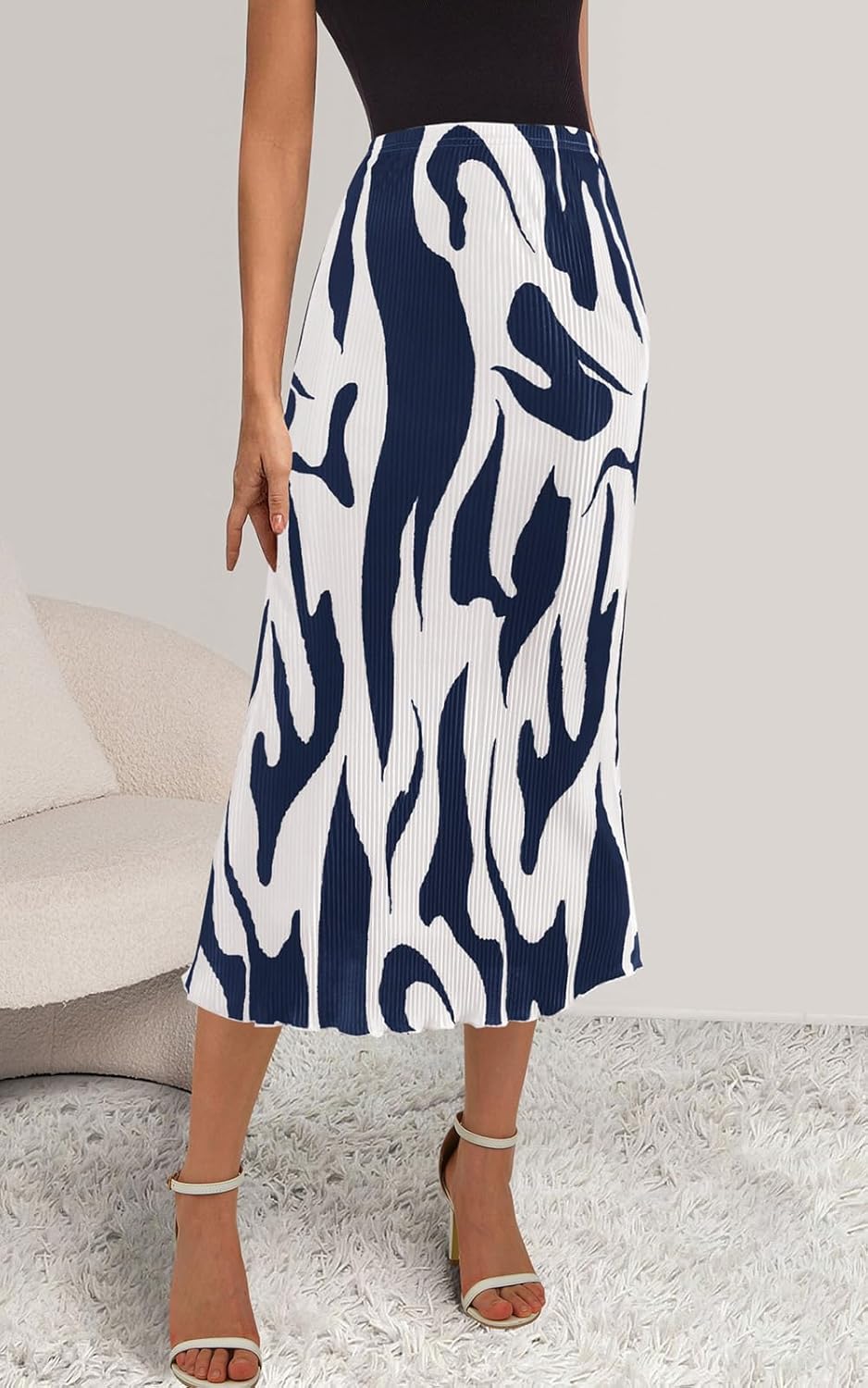 PRETTYGARDEN Women's 2026 Spring High Waist Graphic Print A Line Pleated Long Skirts for Women Trendy Plisse Midi Skirt - Image 2