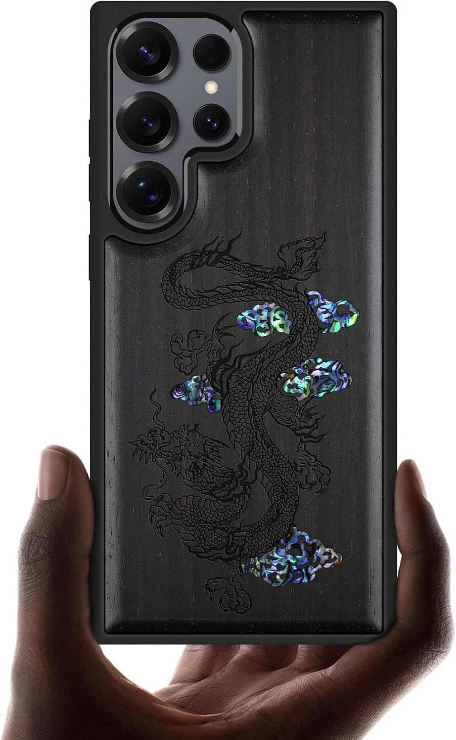Carveit Magnetic Wooden Case for Samsung Galaxy S25 Ultra Case, Wood Artisan Engraved & Handmade Shell Inlaid, Compatible with MagSafe Wireless Chargers (Majestic Chinese Dragon) Blackwood