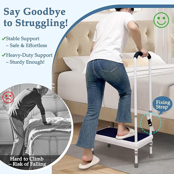 Bed Steps for High Beds for Adults Bedside Stool with Handle for Elderly