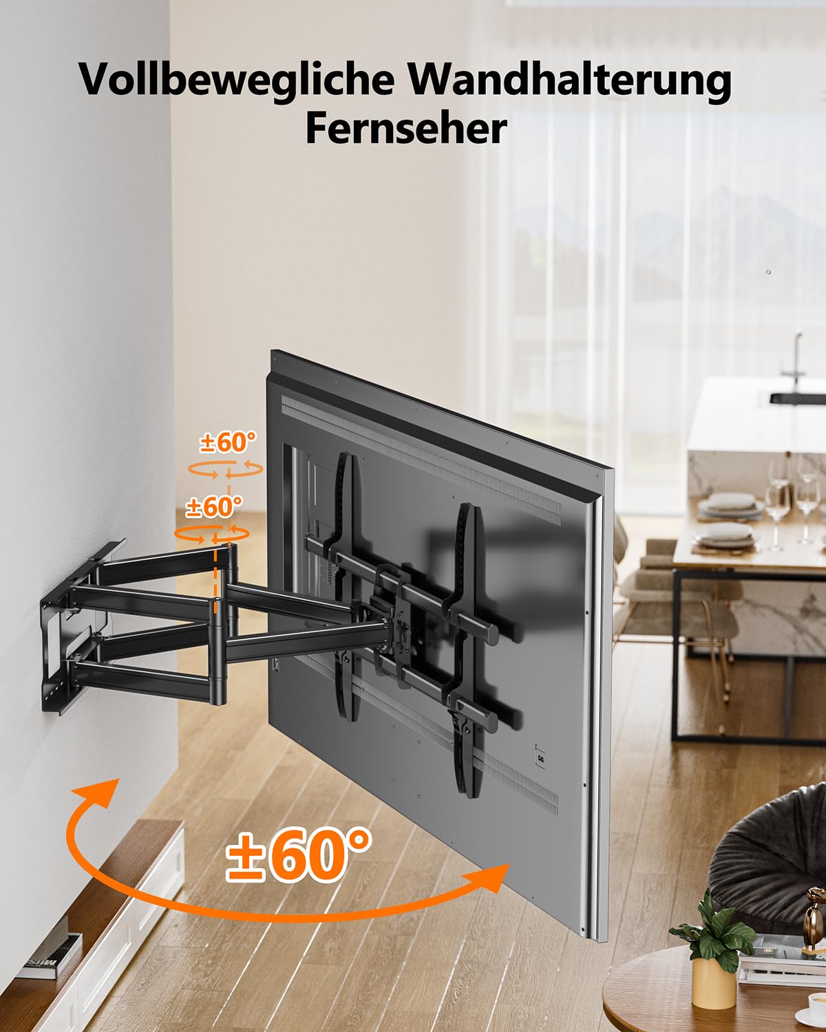 Heavy Duty XXXL TV Wandhalterung Schwenkbar für 60-120 Zoll Flach & Curved Fernseher, Fernseher Halterung für Wand, Neigbar und Ausfahren TV Halterung bis 125kg, VESA 200x100mm zu 1000x600mm