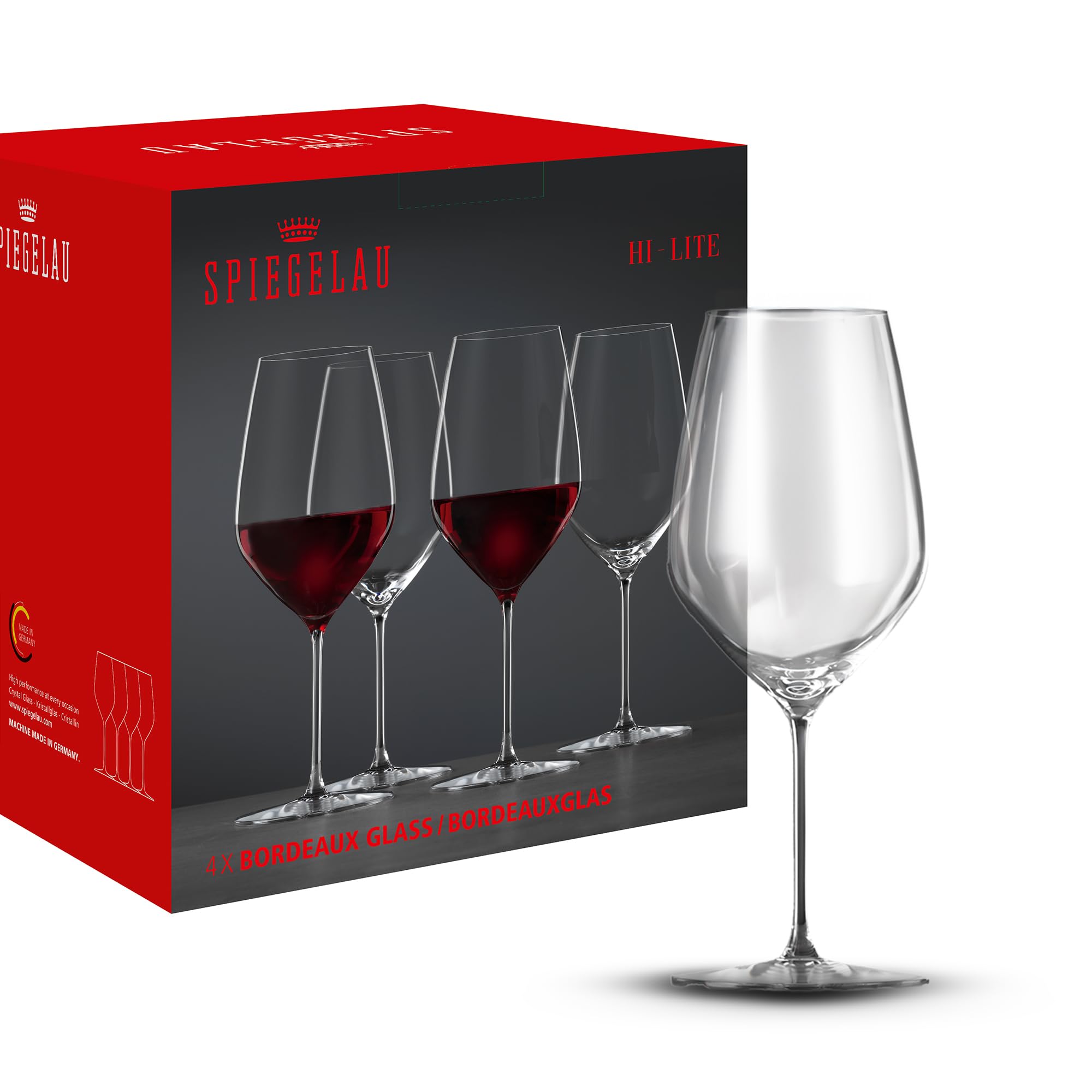 Spiegelau Hi-Lite, 1750470, rode wijnglazen, 734 ml, 4 stuks, bordeauxglazen van kristalglas, wijnglazen, vaatwasmachinebestendig