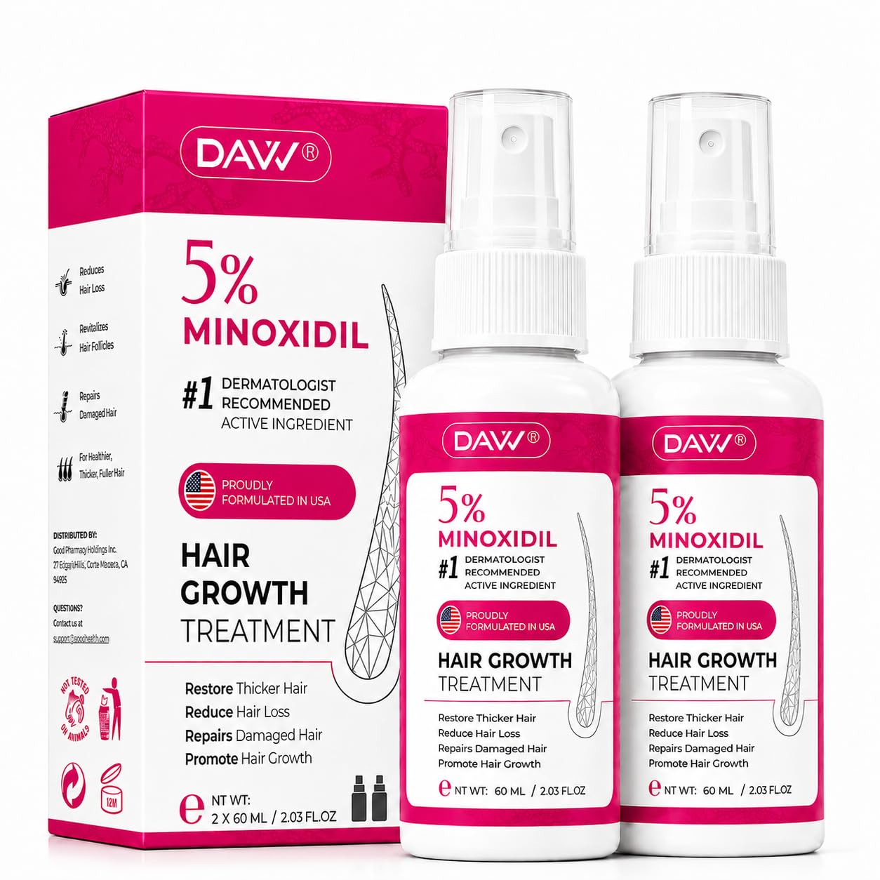 5% Minoxidil for Women Hair Growth: Minoxidil for Men - Topical Minoxidil Spray for Women - Hair Growth Serum Minoxidil with Biotin - Regrow Stronger Thicker Longer Hair – Hair Loss Solution, 2 Pack 2.03 Fl Oz (Pack of 2)